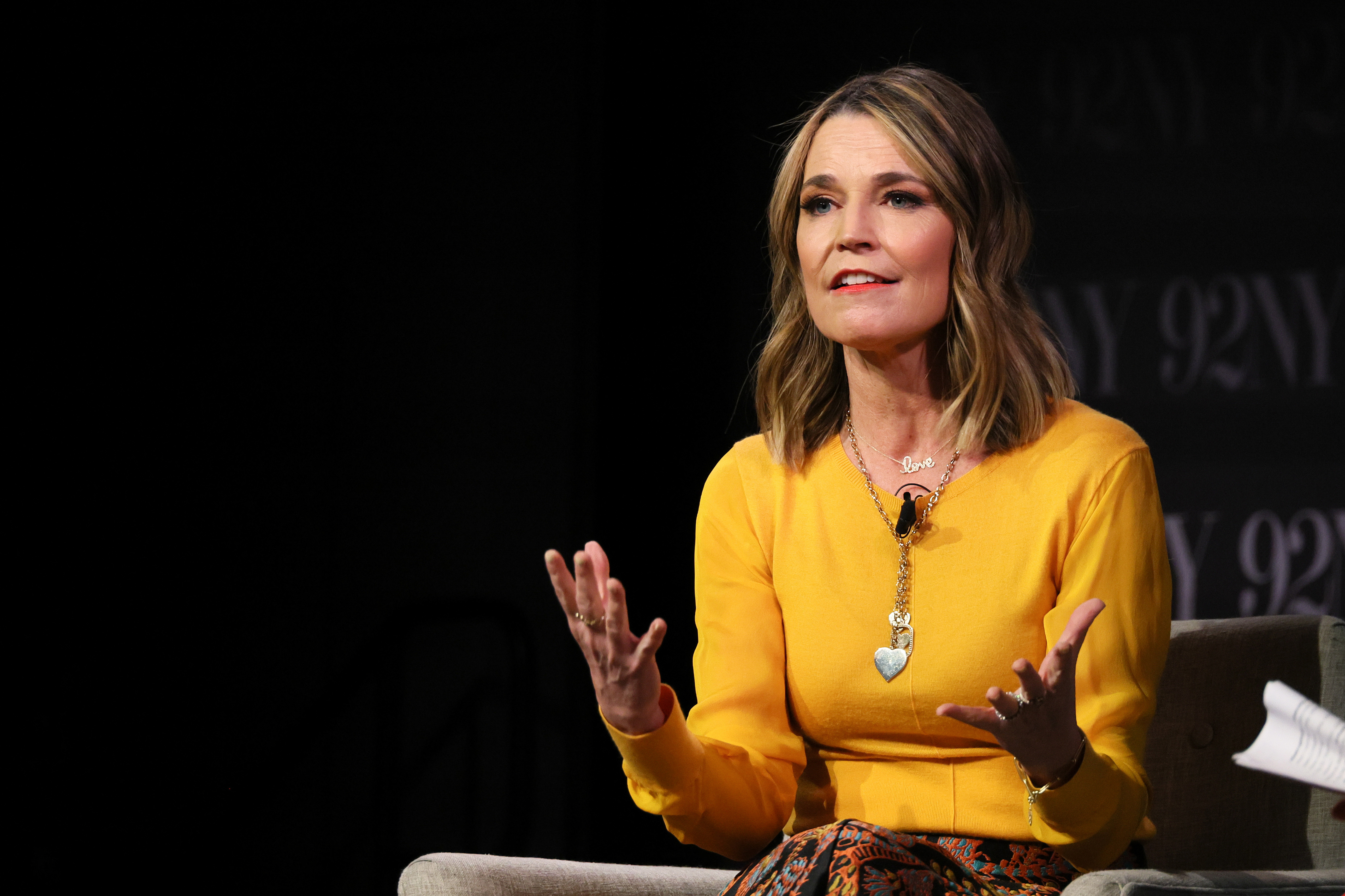 NEW YORK, NEW YORK - FEBRUARY 22: Savannah Guthrie speaks onstage during Savannah Guthrie in Conversation with Hoda Kotb: Reflections on Faith at 92NY on February 22, 2024 in New York City. (Photo by Dia Dipasupil/Getty Images)