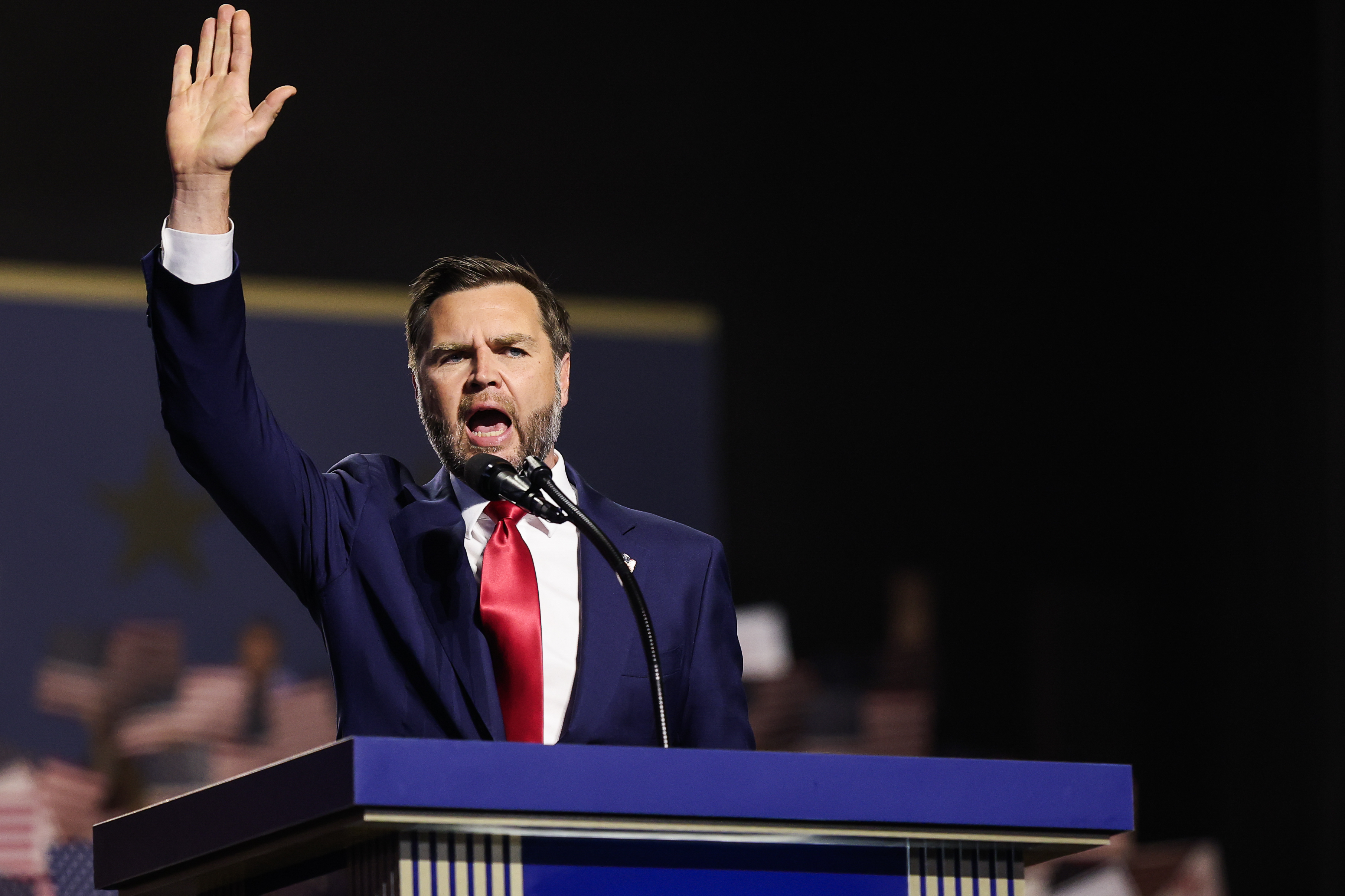 U.S. Vice President JD Vance speaks on stage on the second day of the 2026 Republican National Convention at the American Airlines Center on September 10, 2026 in Dallas, Texas. U.S. President Donald Trump is headlining the Republican National Committee's first-ever midterm convention as he aims to highlight his administration’s achievements and rally support for GOP candidates just two months before the upcoming elections being held on November 3. (Photo by Kevin Dietsch/Getty Images)