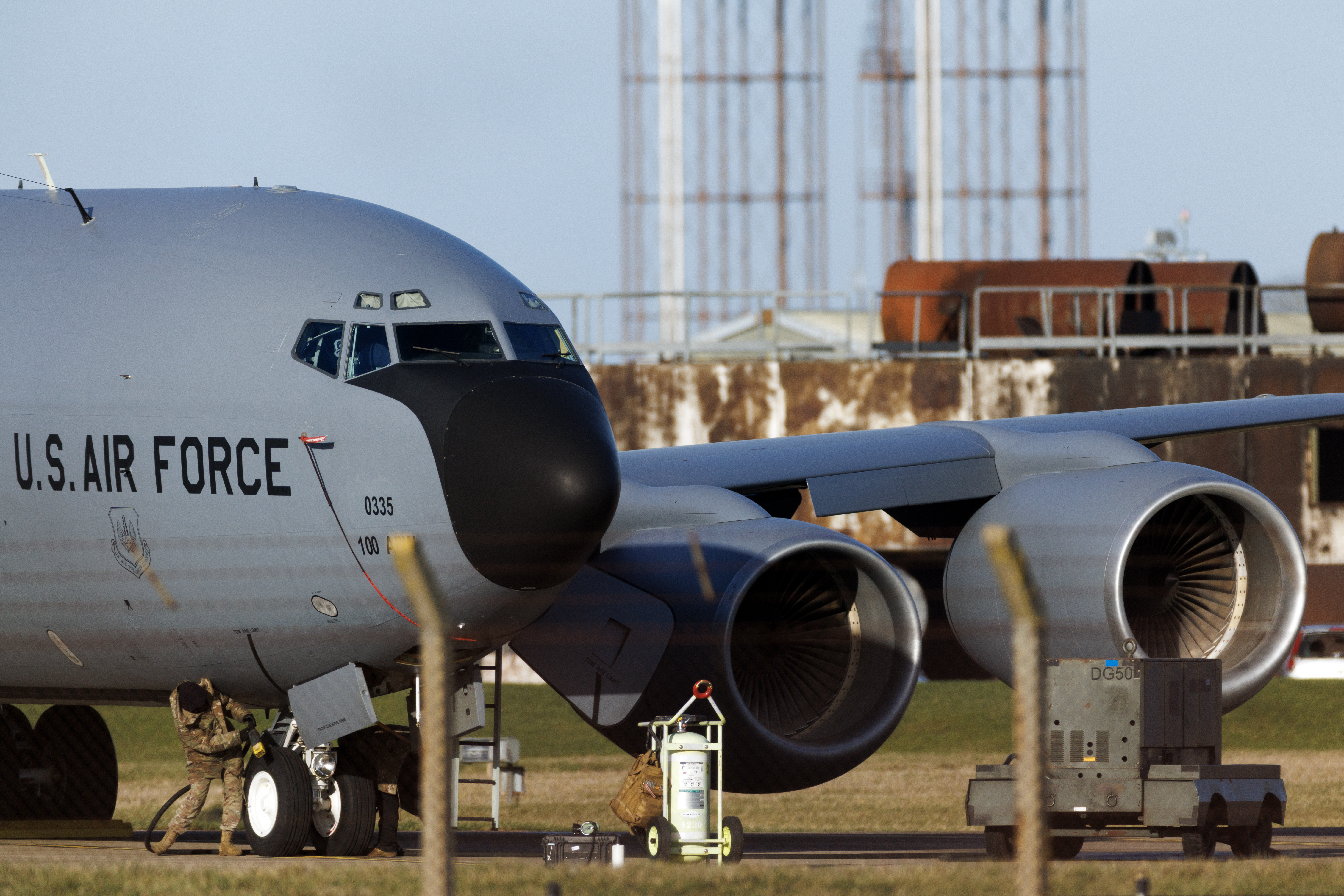 MILDENHALL, ENGLAND - JANUARY 07: US military aircraft sit on the tarmac a RAF Mildenhall on January 07, 2026 in Mildenhall, England. There have been recent reports of increased United States Air Force aircraft arriving at American bases in England this week, including RAF Fairford in Gloucestershire and at RAF Mildenhall in Suffolk. The reports coincide with today’s US seizure of the Marinera (previously called the Bella-1), a Russian-flagged tanker in the North Atlantic, and against the backdrop of statements from US officials, including the president, vowing to acquire Greenland, a self-governed territory of Denmark, a NATO member. (Photo by Dan Kitwood/Getty Images)