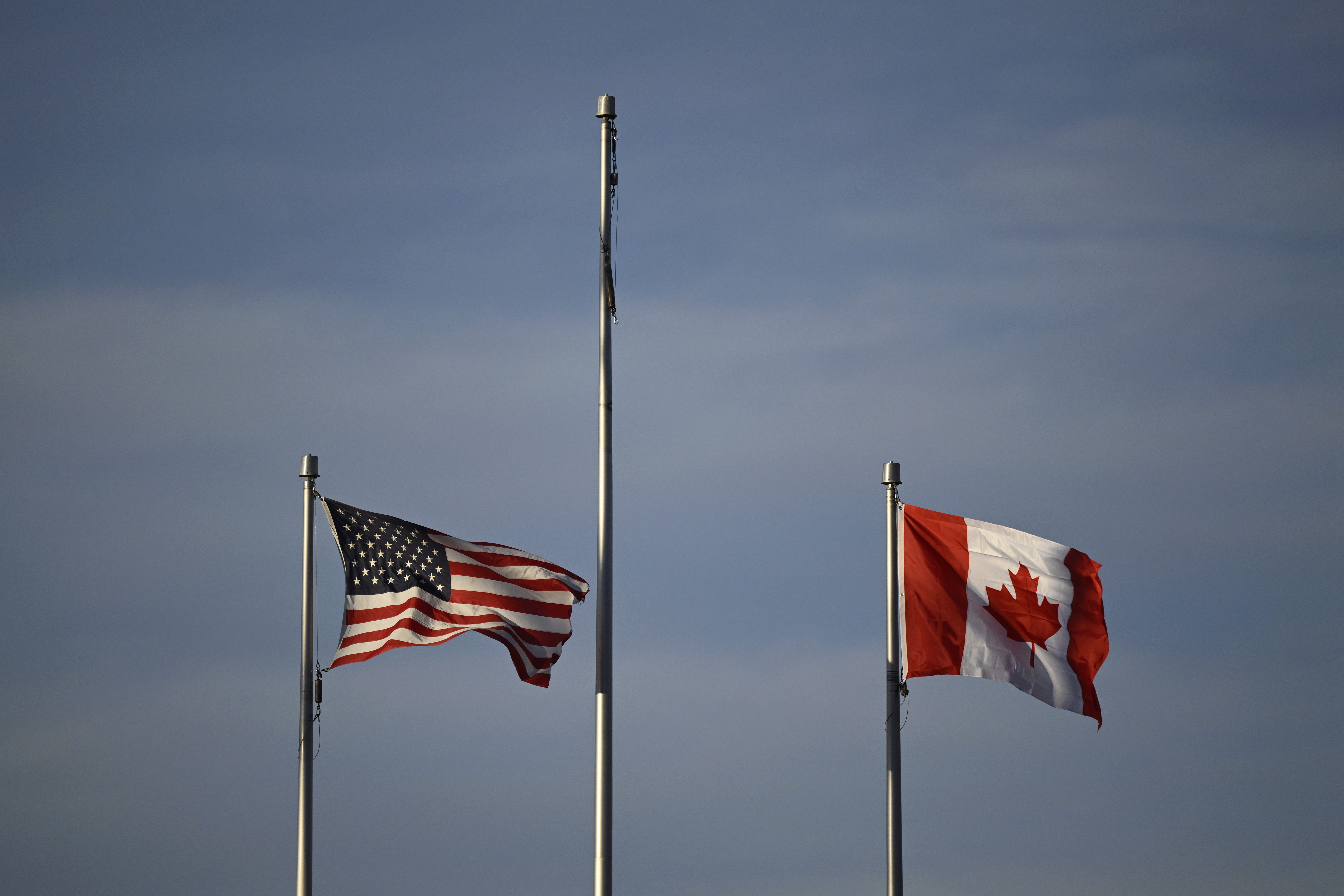 SAN JOSE, CALIFORNIA - APRIL 17: The American and Canadian flags are seen before the Bay FC and Ottawa Rapid FC at PayPal Park on April 17, 2026 in San Jose, California. (Photo by Eakin Howard/Getty Images)