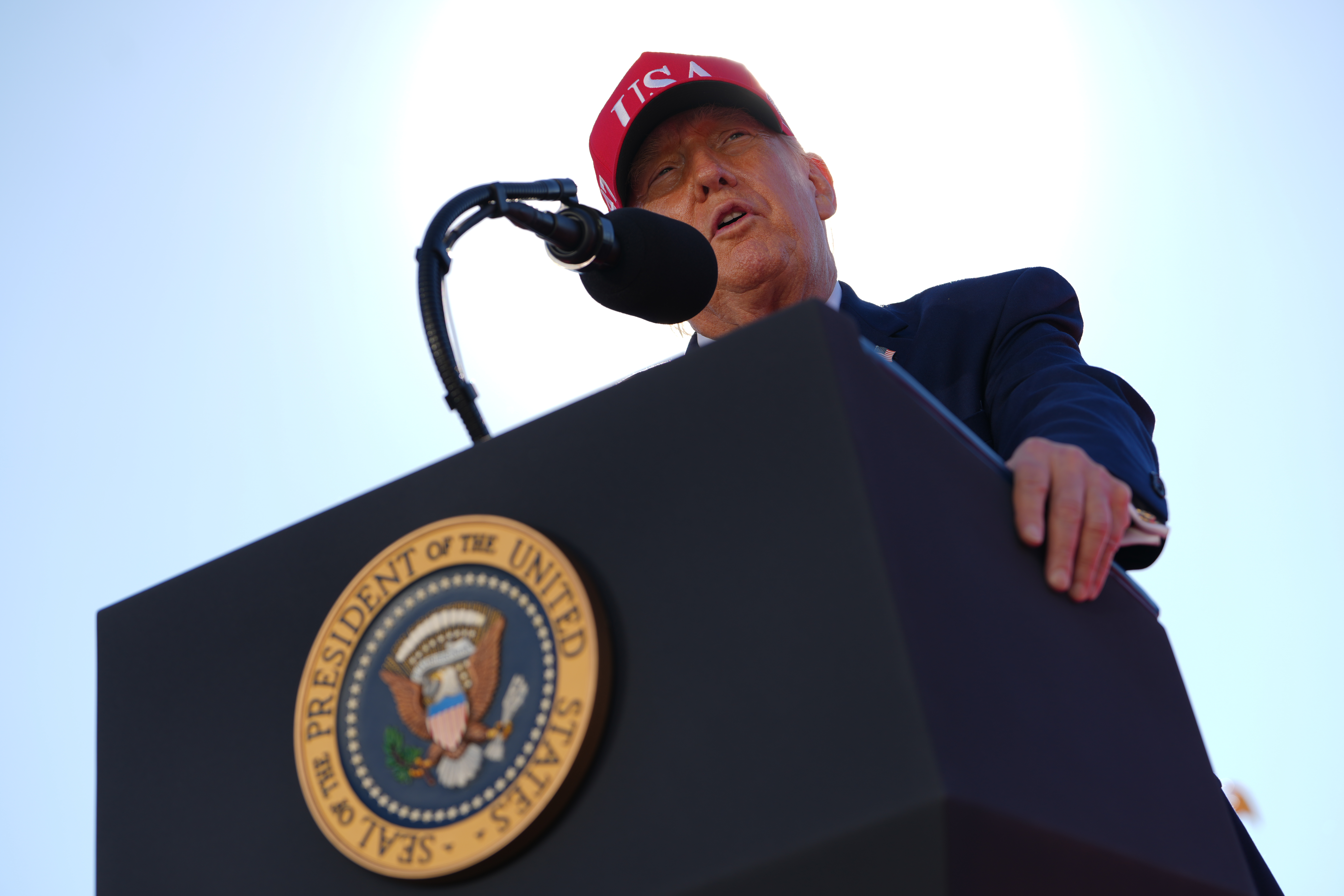 President Donald Trump speaks at an event for Anduril Industries, Inc., at Sparrows Point Shipyard, Tuesday, Oct. 6, 2026, in Sparrows Point, Md. (AP Photo/Julia Demaree Nikhinson)