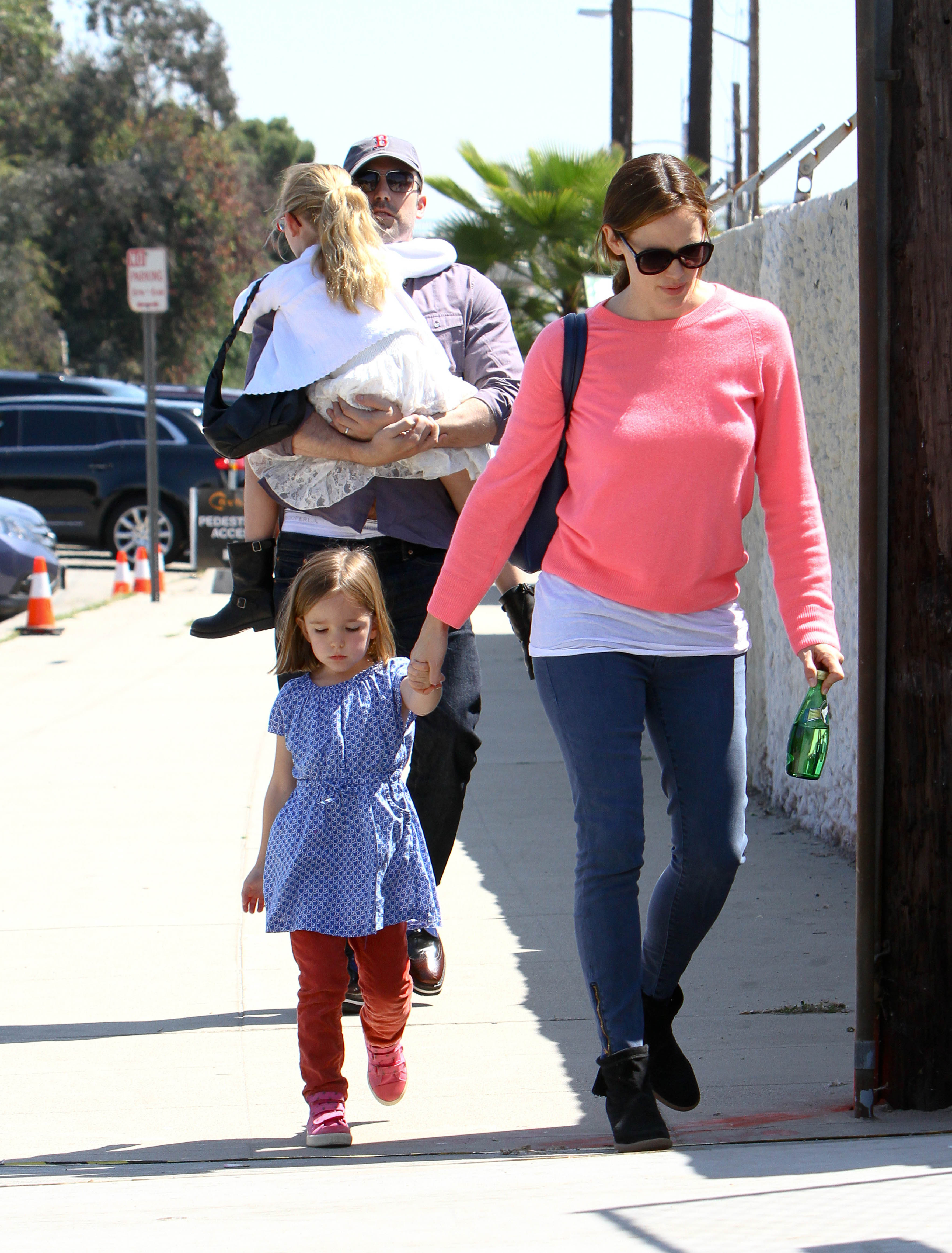 LOS ANGELES, CA - APRIL 06:  Seraphina Rose Elizabeth Affleck, Jennifer Garner, Violet Anne Affleck and Ben Affleck as seen on April 6, 2013 in Los Angeles, California.  (Photo by SMXRF/Star Max/FilmMagic)