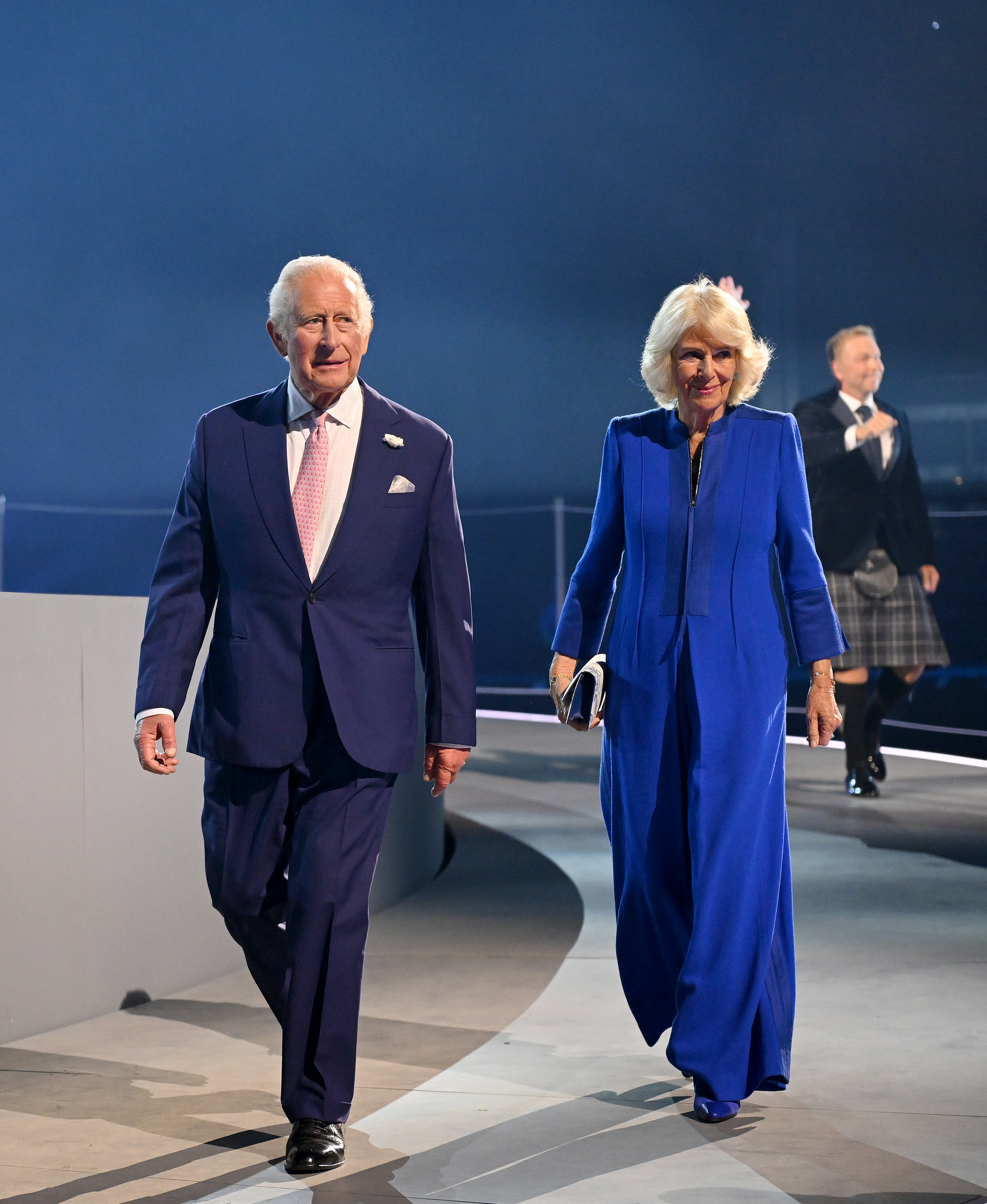 GLASGOW, SCOTLAND - JULY 23: King Charles III and Queen Camilla walk on stage during the opening ceremony ahead of the Glasgow 2026 Commonwealth Games at The Hydro on July 23, 2026 in Glasgow, Scotland. (Photo by Mattia Ozbot/Getty Images)