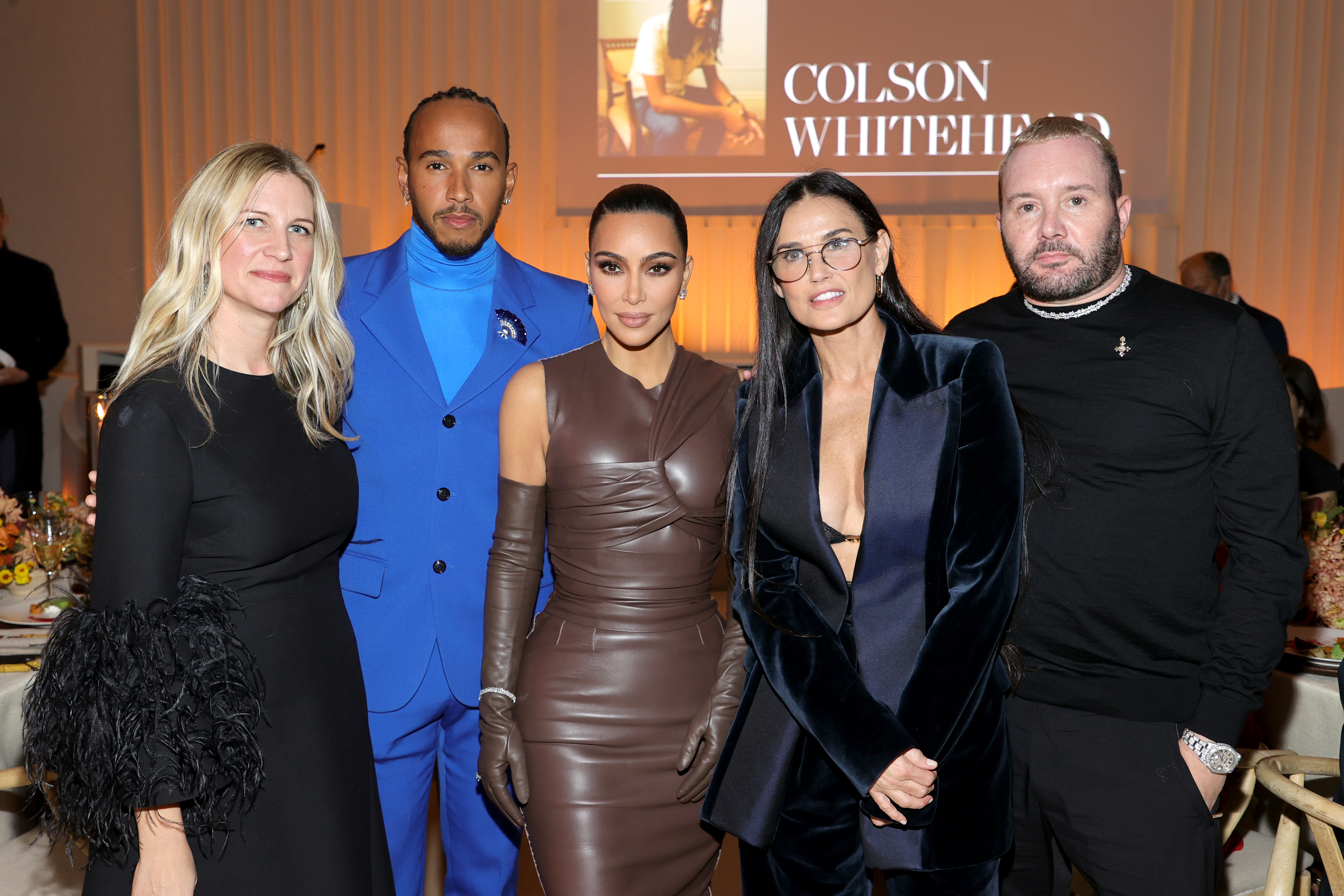 NEW YORK, NEW YORK - NOVEMBER 01: (L-R) Kristina O’Neill,  Lewis Hamilton, Kim Kardashian West, Demi Moore, and Kim Jones attend the WSJ. Magazine 2021 Innovator Awards sponsored by Samsung, Harry Winston, and Rémy Martin at MOMA on November 01, 2021 in New York City. (Photo by Jamie McCarthy/Getty Images for WSJ. Magazine Innovators Awards)