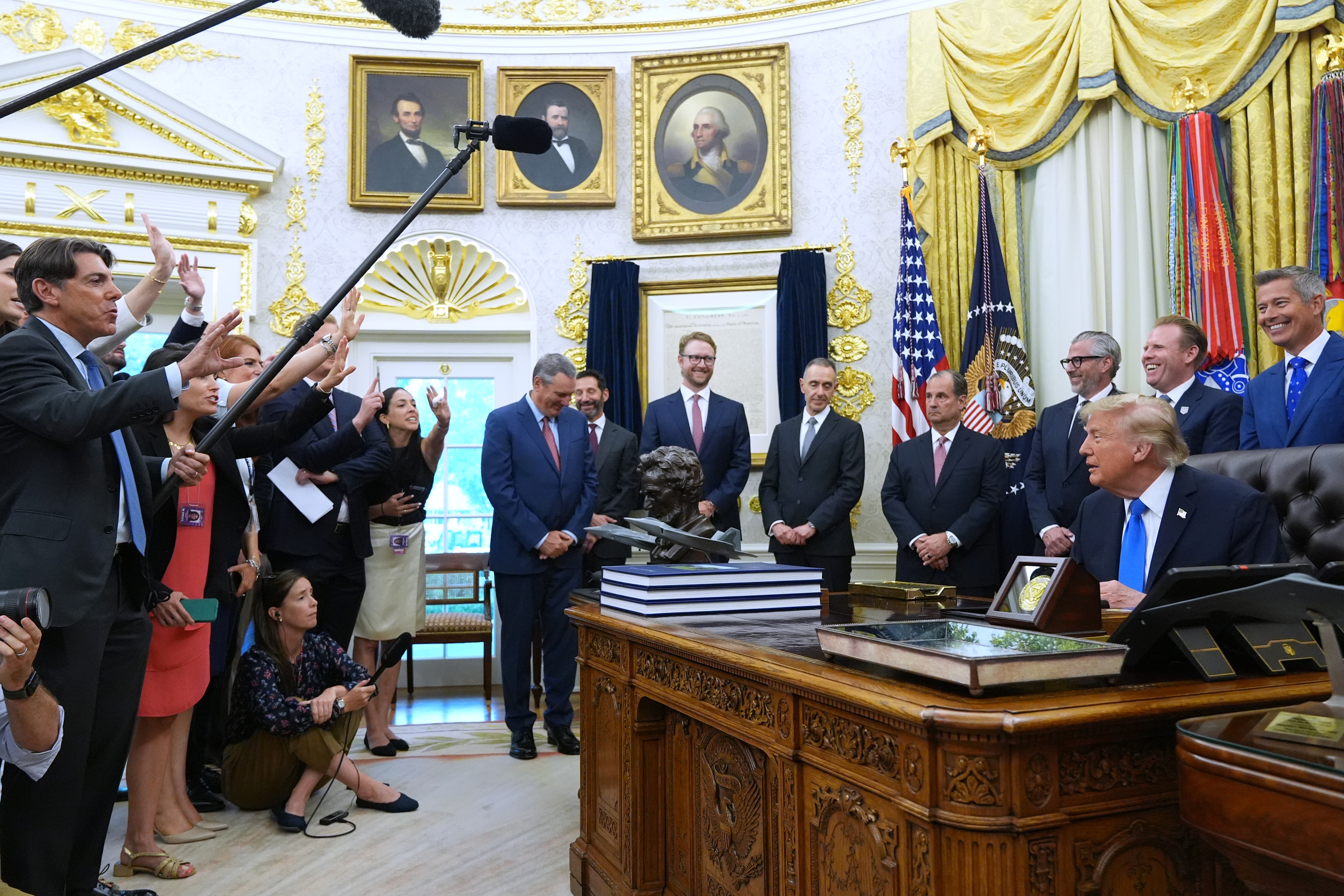 President Donald Trump speaks to reporters in the Oval Office of the White House during a meeting with travel executives, Wednesday, Sept. 2, 2026, in Washington. (AP Photo/Jacquelyn Martin)