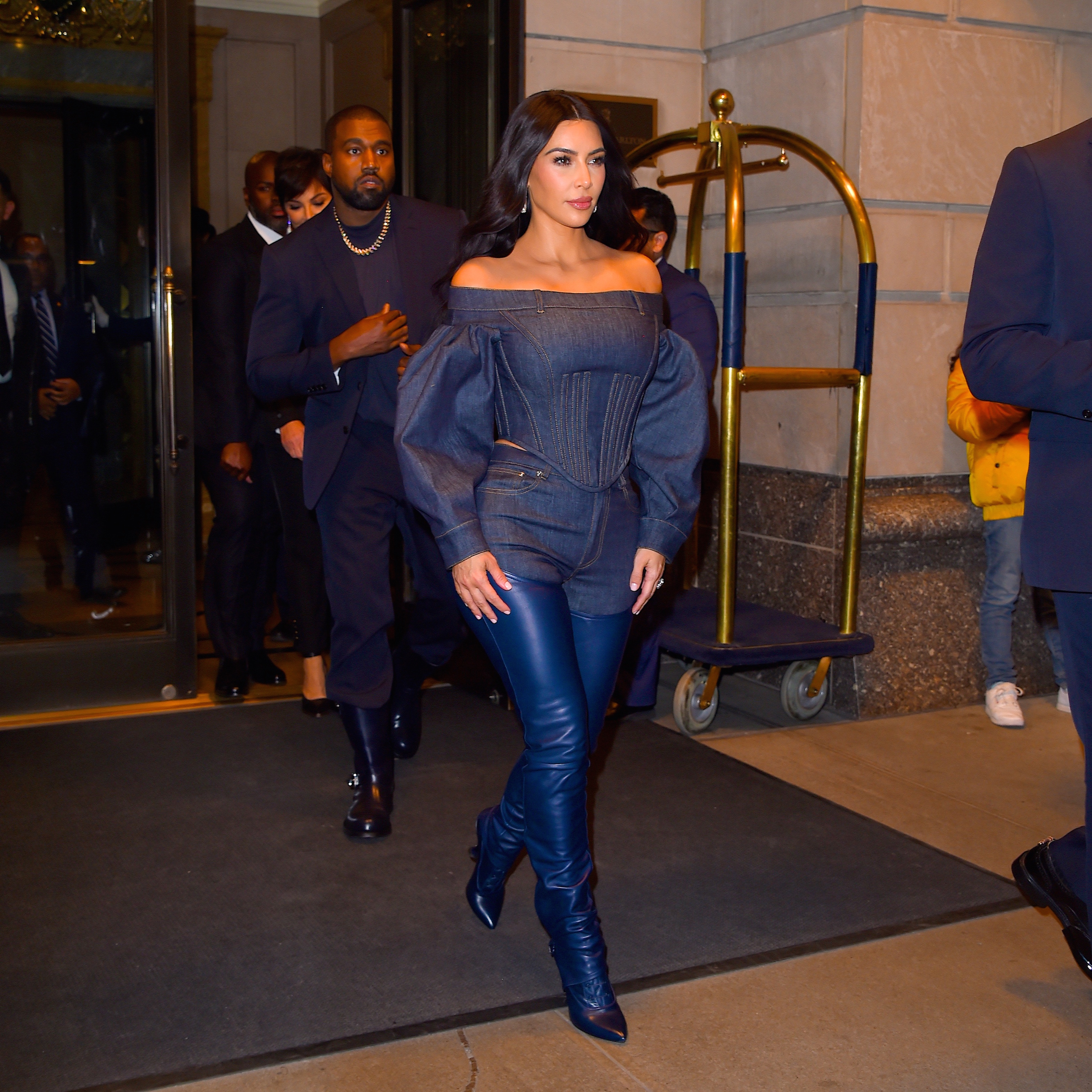NEW YORK, NY - NOVEMBER 06:  Kim Kardashian-West and Kanye West seen out and about in Manhattan on  November 6, 2019 in New York City.  (Photo by Robert Kamau/GC Images)