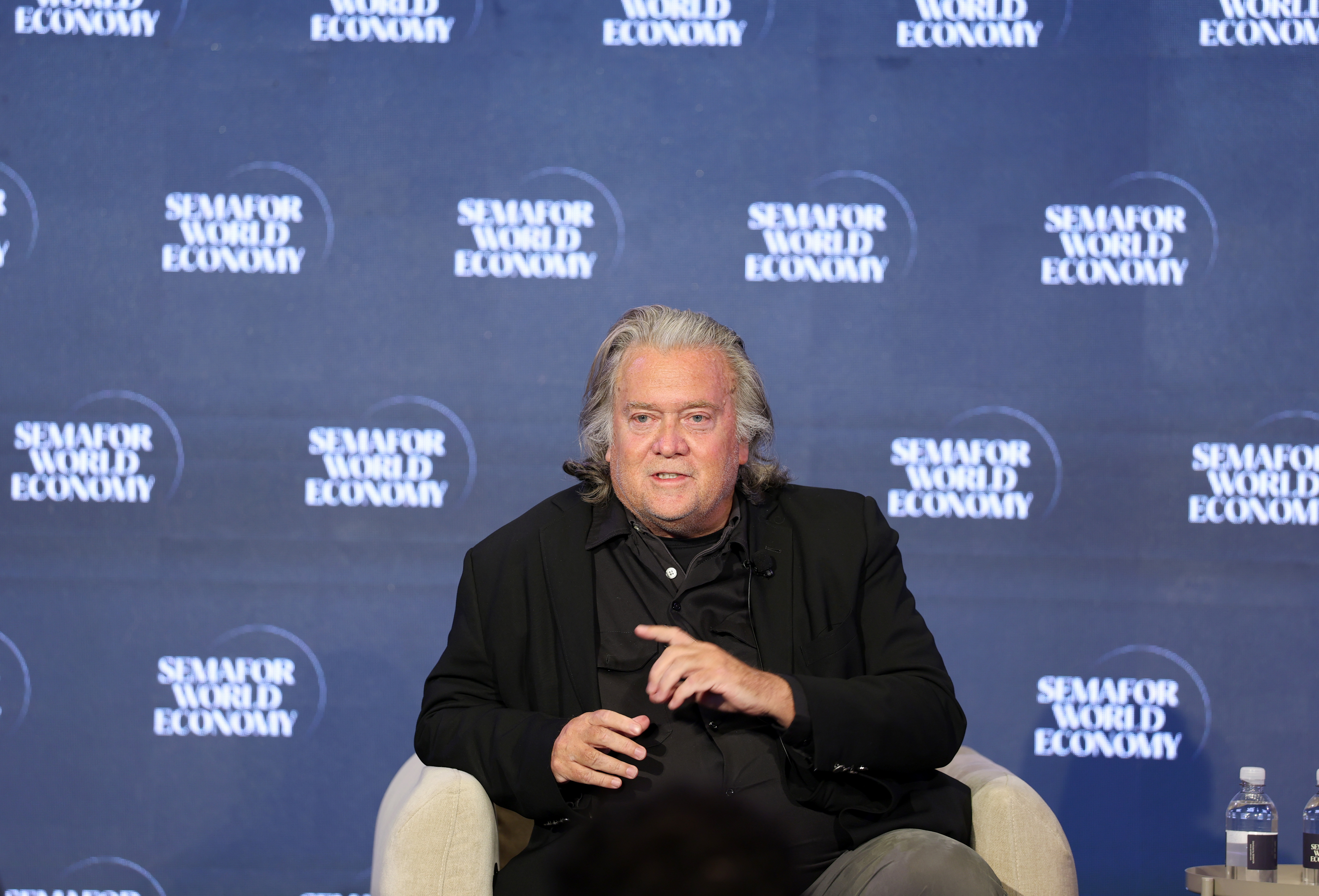WASHINGTON, DC - APRIL 16: Steve Bannon (Host - Steve Bannon’s War Room) speaks on stage during Semafor World Economy 2026 on April 16, 2026 in Washington, DC.  (Photo by Tasos Katopodis/Getty Images for Semafor World Economy)