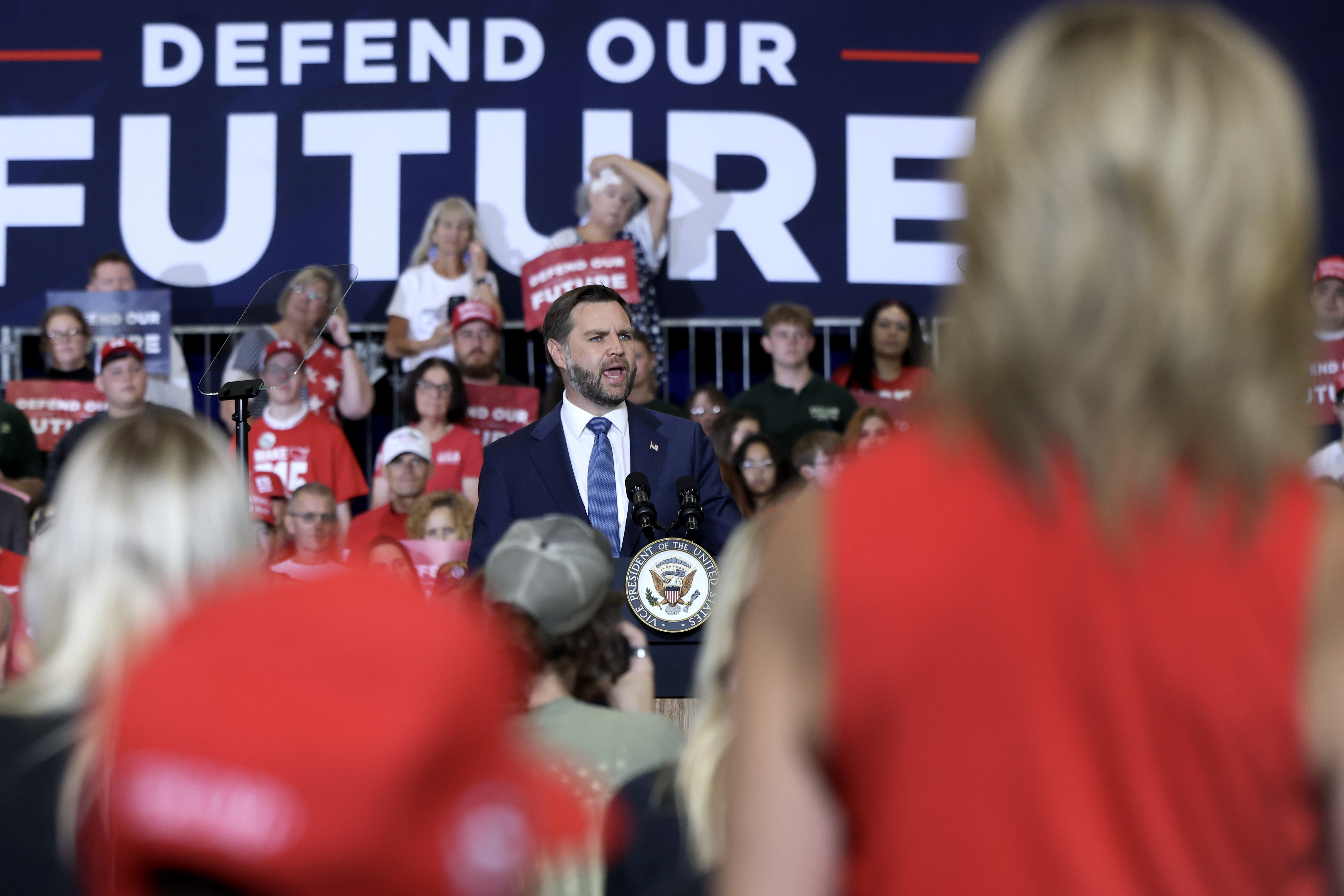 Vice President JD Vance speaks during a Republican National Committee’s Midterm Rally at the Mid-America Center on September 18, 2026 in Council Bluffs, Iowa&nbsp; (Photo by Anna Moneymaker/Getty Images)