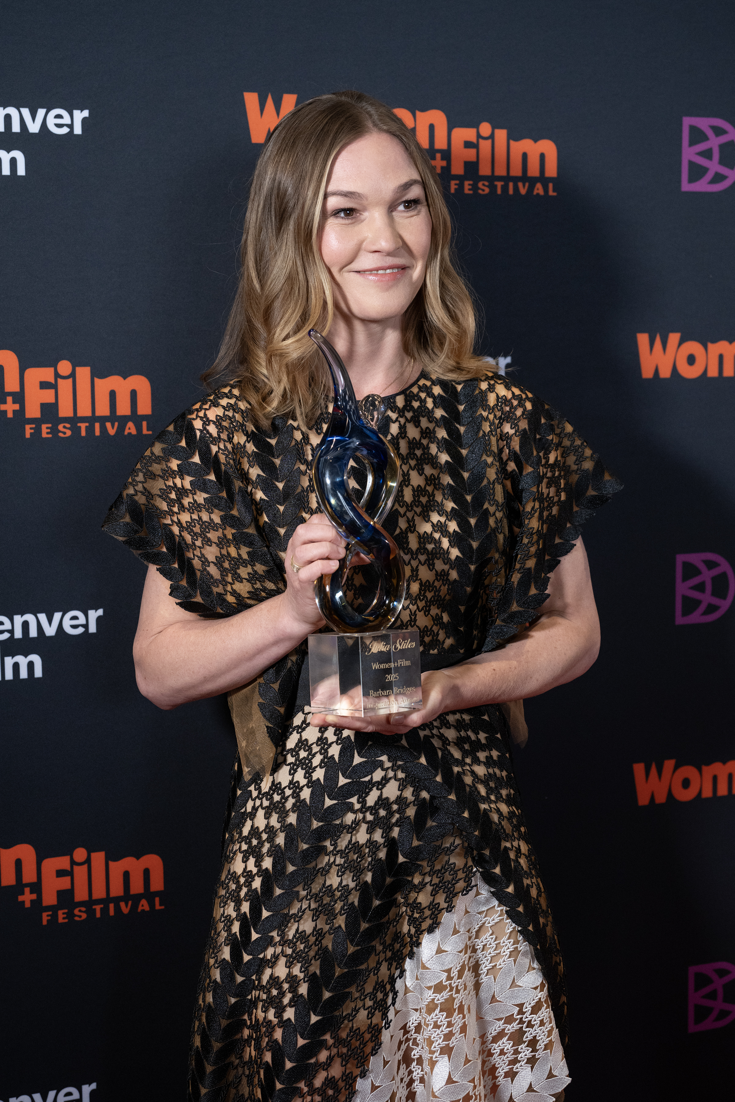 DENVER, COLORADO - MAY 30: Julia Stiles, the honoree of the Women + Film Barbara Bridges Inspiration Award, attends Denver Film's Women + Film Festival Luncheon at Denver Botanic Gardens on May 30, 2025 in Denver, Colorado. (Photo by Thomas Cooper/Getty Images)
