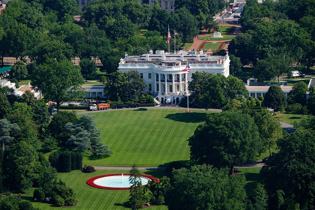 WASHINGTON, DC - JUNE 19: The White House and South Lawn are seen from the Washington Monument on June 19, 2025 in Washington, DC. (Photo by Kevin Carter/Getty Images)