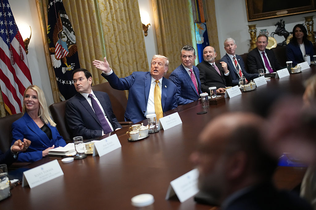 WASHINGTON, DC - JULY 08: U.S. President Donald Trump meets with members of his Cabinet during a Cabinet Meeting at the White House on July 08, 2025 in Washington, DC. Trump discussed a wide range of topics during the portion of the meeting that was open to members of the media.  (Photo by Andrew Harnik/Getty Images)