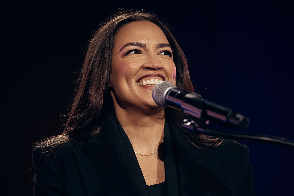 NEW YORK, NEW YORK - OCTOBER 26: U.S. Rep. Alexandria Ocasio-Cortez (D-NY) speaks during an election rally in support of New York Mayoral Candidate Zohran Mamdani at Forest Hills Stadium on October 26, 2025 in the Queens borough of New York City. The mayoral election will take place on November 4, 2025. (Photo by Andres Kudacki/Getty Images)