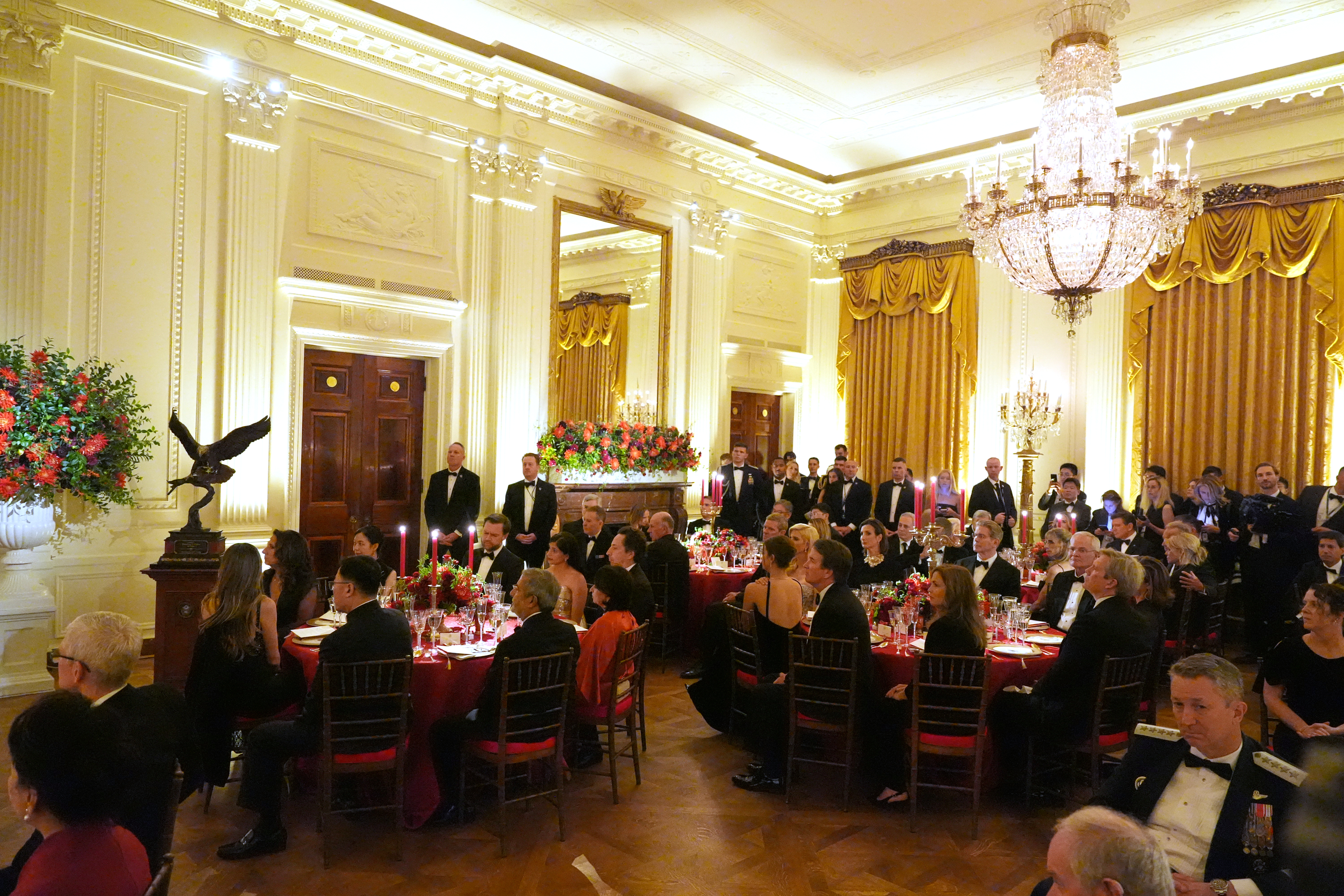Guests listen during a State Dinner with President Donald Trump and China's President Xi Jinping in the East Room of the White House, Thursday, Sept. 24, 2026, in Washington. (AP Photo/Alex Brandon)