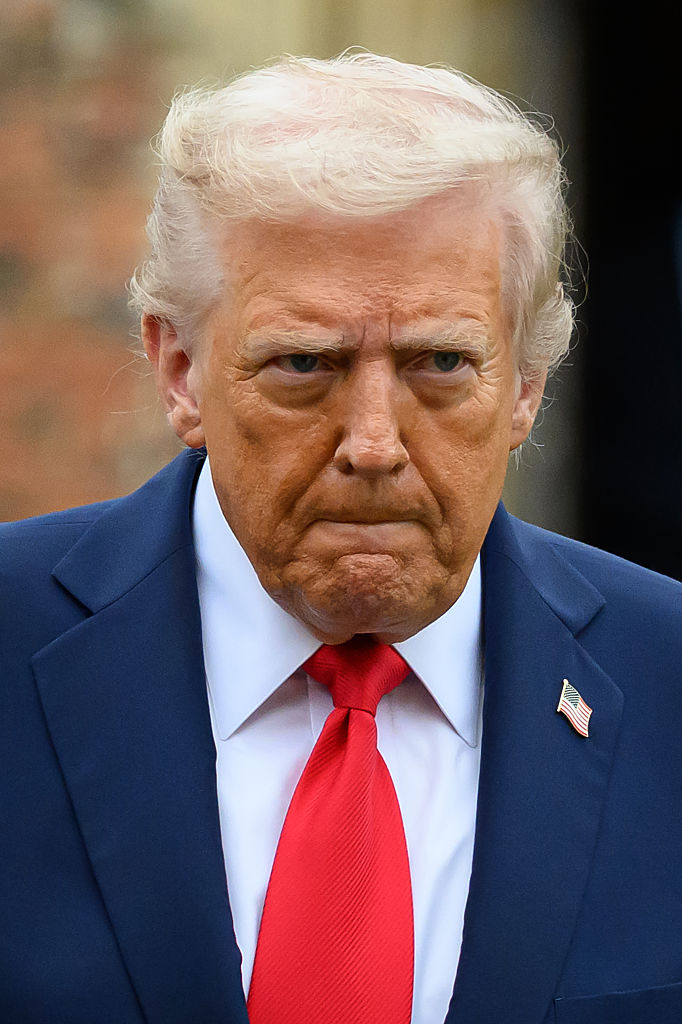 AYLESBURY, ENGLAND - SEPTEMBER 18: U.S. President Donald Trump prepares to announce an agreement with UK Prime Minister Keir Starmer between the two countries as they hold a press conference conference at Chequers at the conclusion of a state visit on September 18, 2025 in Aylesbury, England. This is the final day of President Trump’s second UK state visit, with the previous one taking place in 2019 during his first presidential term. (Photo by Leon Neal/Getty Images)