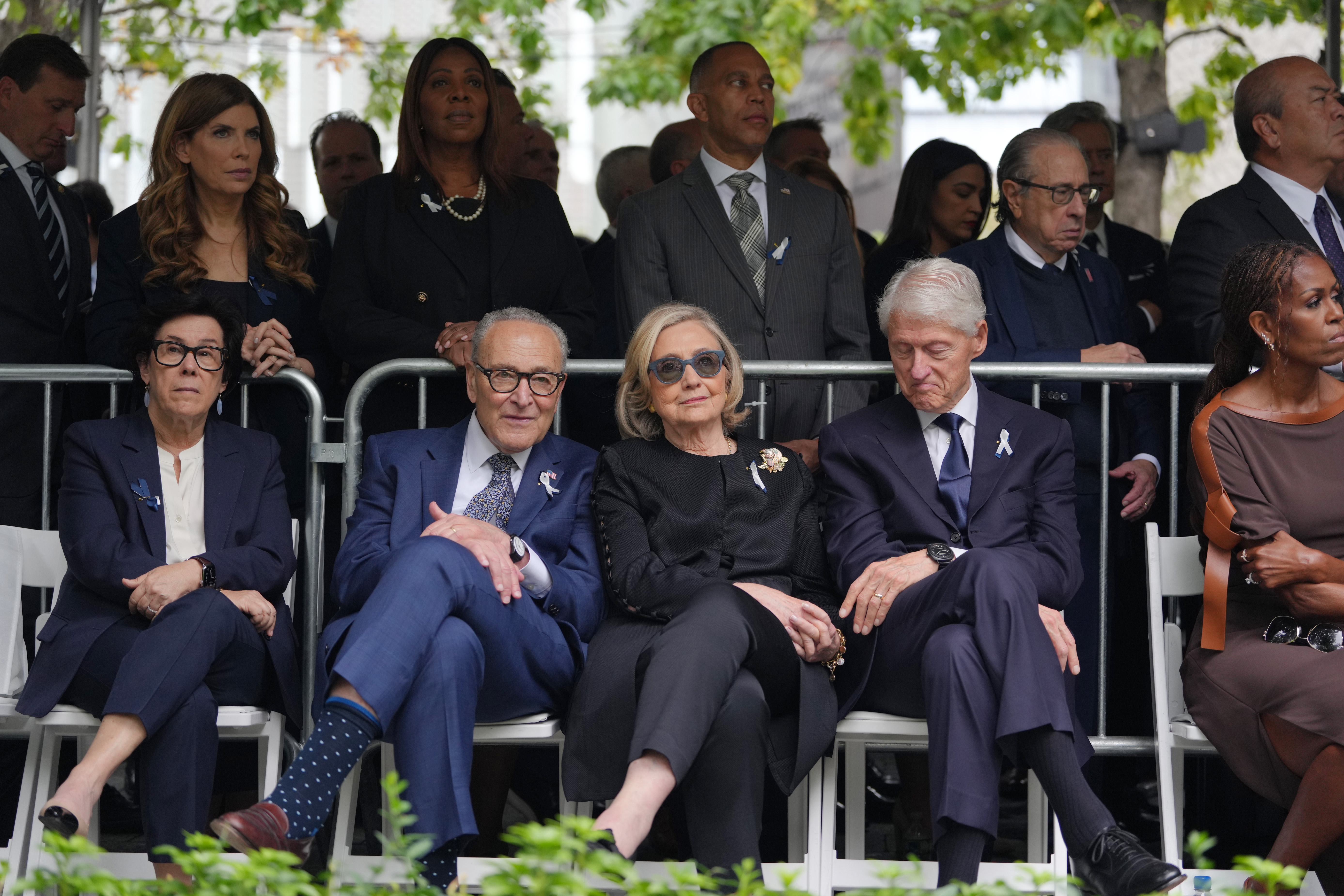 Iris Weinshall, Senator Chuck Schumer, Hillary Clinton, former President Bill Clinton, Michelle Obama attend the 9/11 25th anniversary commemoration ceremony at the National 911 Memorial and Museum in New York on Friday, September 11, 2026.

(POOL PHOTO By Hiroko Masuike/The New York Times)