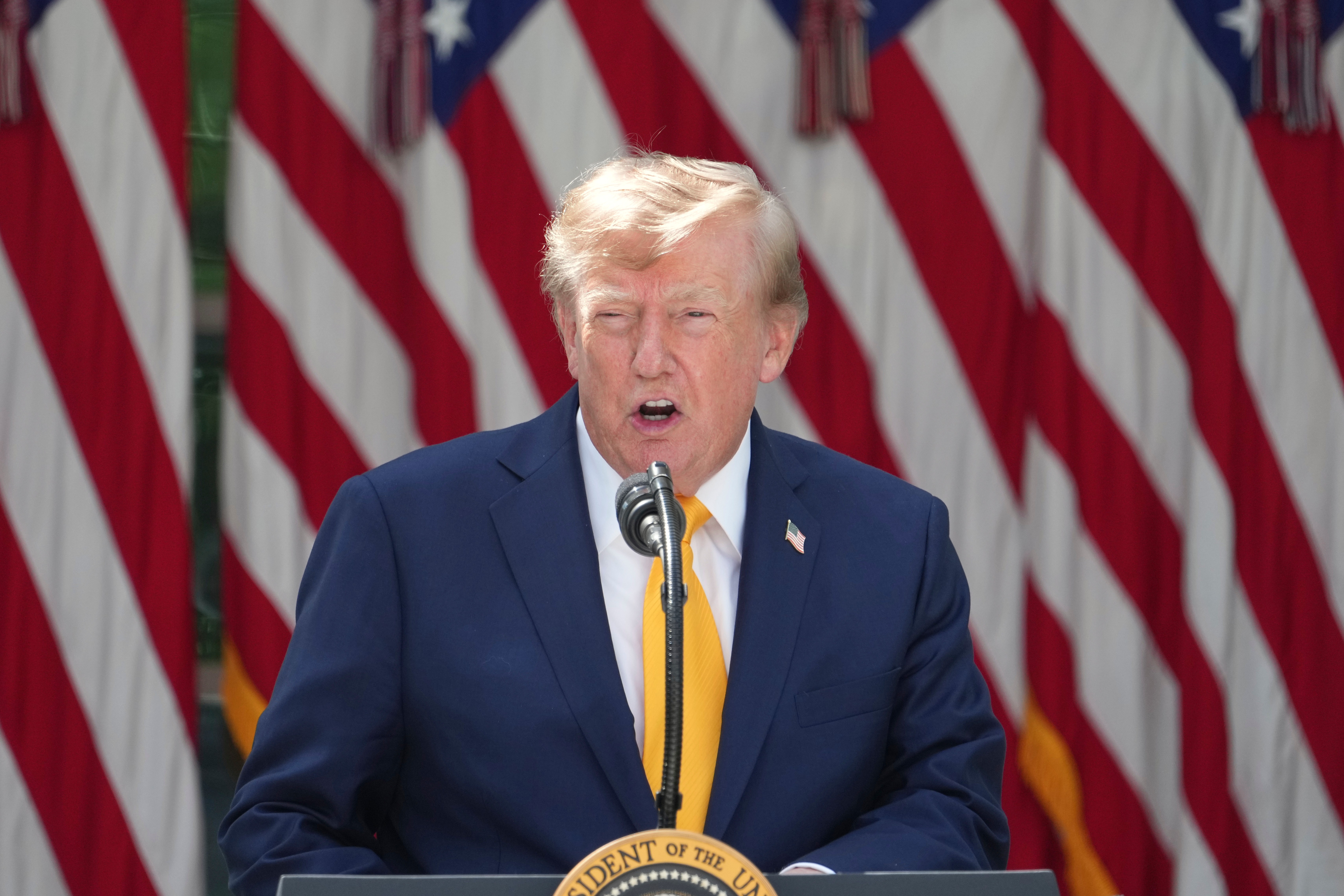 President Donald Trump speaks during a back to school event in the Rose Garden of the White House, Monday, Aug. 24, 2026, in Washington. (AP Photo/Alex Brandon)