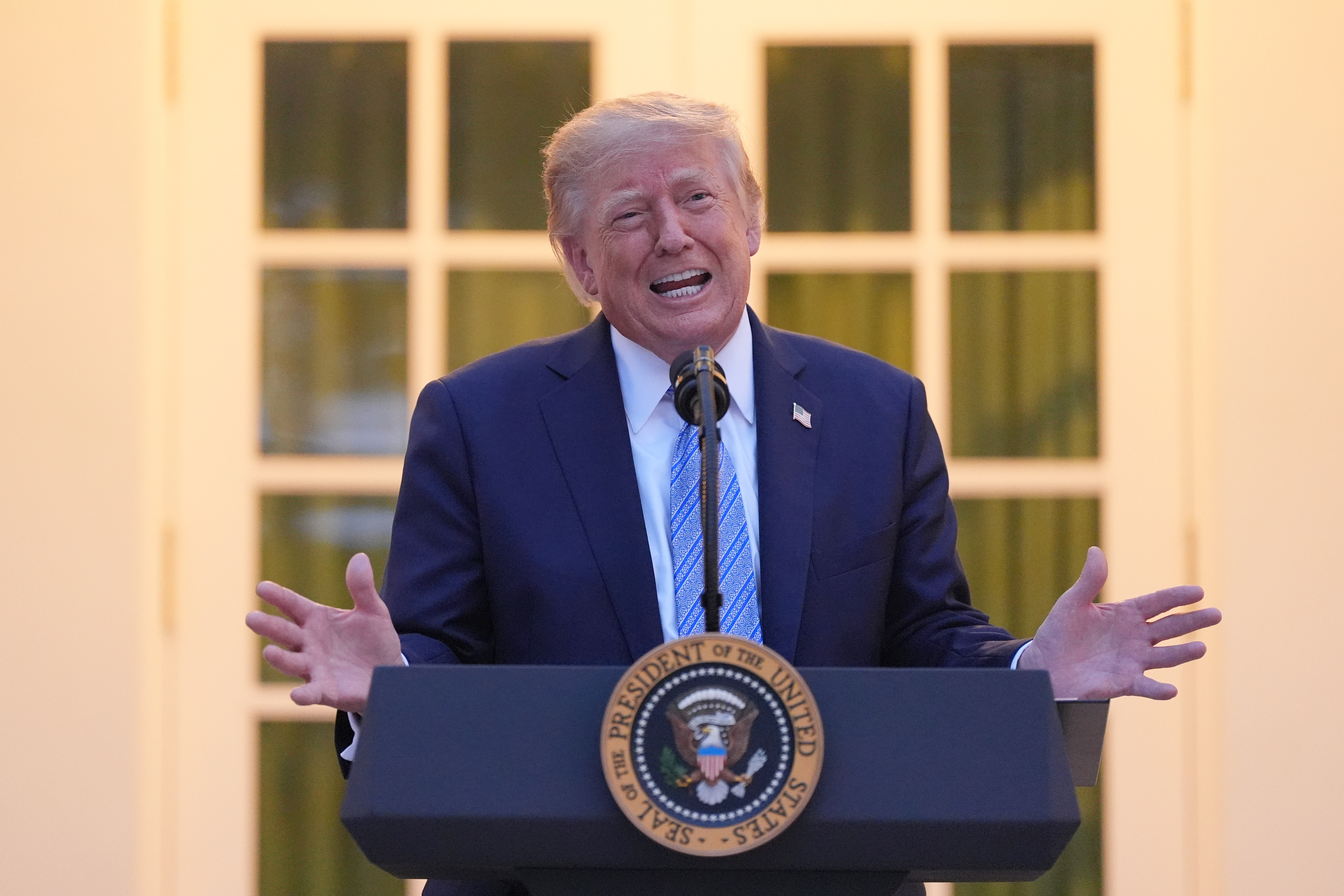 President Donald Trump speaks during a dinner in the Rose Garden of the White House, Thursday, Sept. 17, 2026, in Washington. (AP Photo/Alex Brandon)