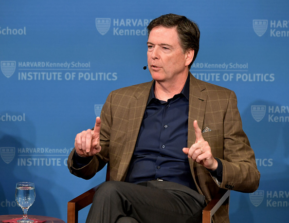 BOSTON, MA - FEBRUARY 24: Former FBI Director James Comey speaks at Harvard Kennedy School with Harvard's Eric Rosenbach on February 24, 2020 in Boston, Massachusetts. (Photo by Paul Marotta/Getty Images)