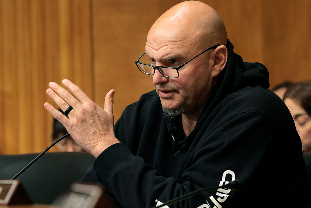 WASHINGTON, DC - FEBRUARY 12: U.S. Sen. John Fetterman (D-PA) speaks during a hearing on oversight of the Department of Homeland Security before the Senate Homeland Security and Governmental Affairs Committee in the Dirksen Senate Office Building on February 12, 2026 in Washington, DC. The Department of Homeland Security has faced criticism over law enforcement tactics targeting undocumented immigrants and the killing of two U.S. citizens in Minneapolis. (Photo by Chip Somodevilla/Getty Images)