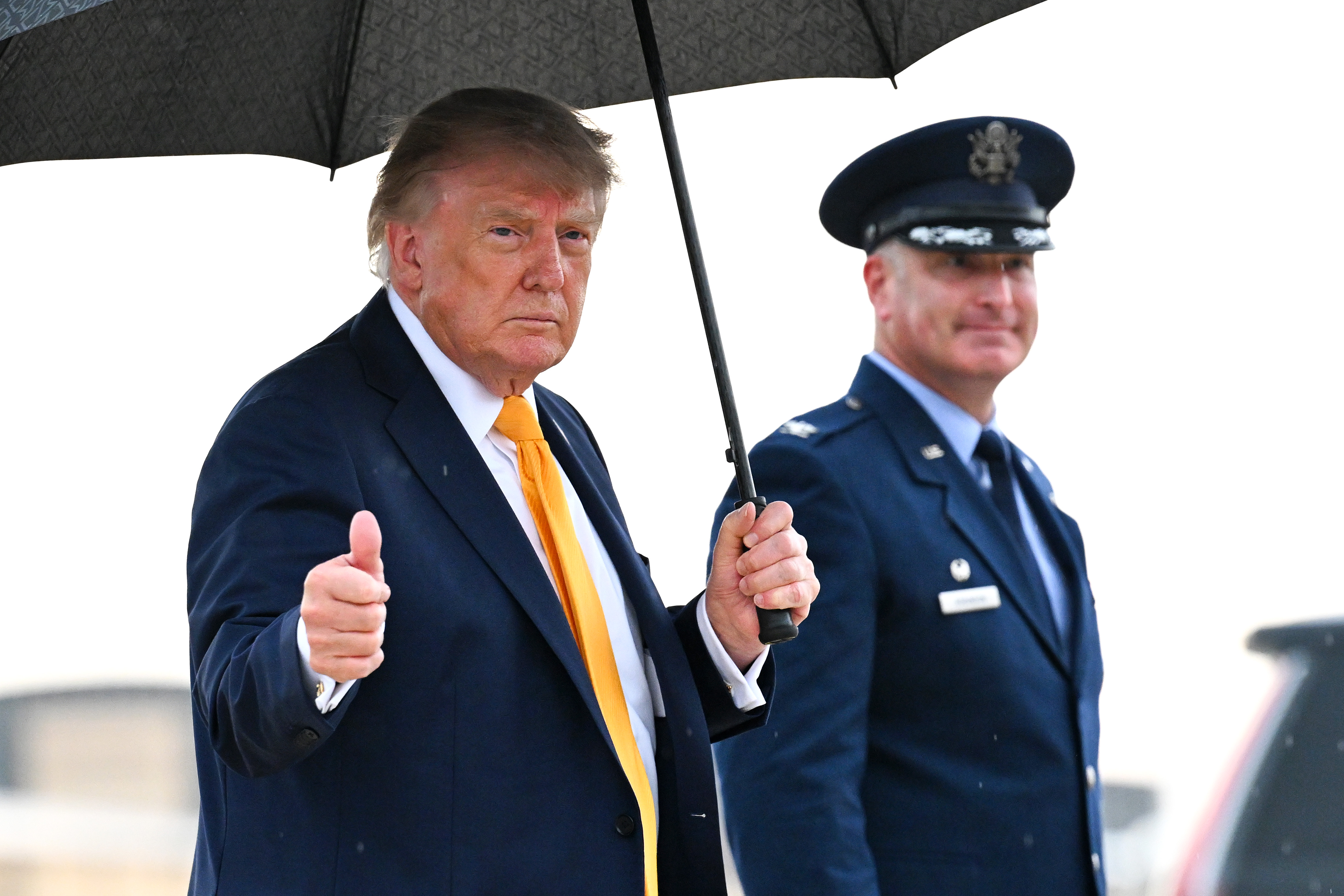 JOINT BASE ANDREWS, MARYLAND - SEPTEMBER 4: US President Donald Trump boards Air Force One on September 4, 2026 in Joint Base Andrews, Maryland. Trump is heading to his Golf Club in Bedminster, New Jersey for the weekend. (Photo by Roberto Schmidt/Getty Images)
