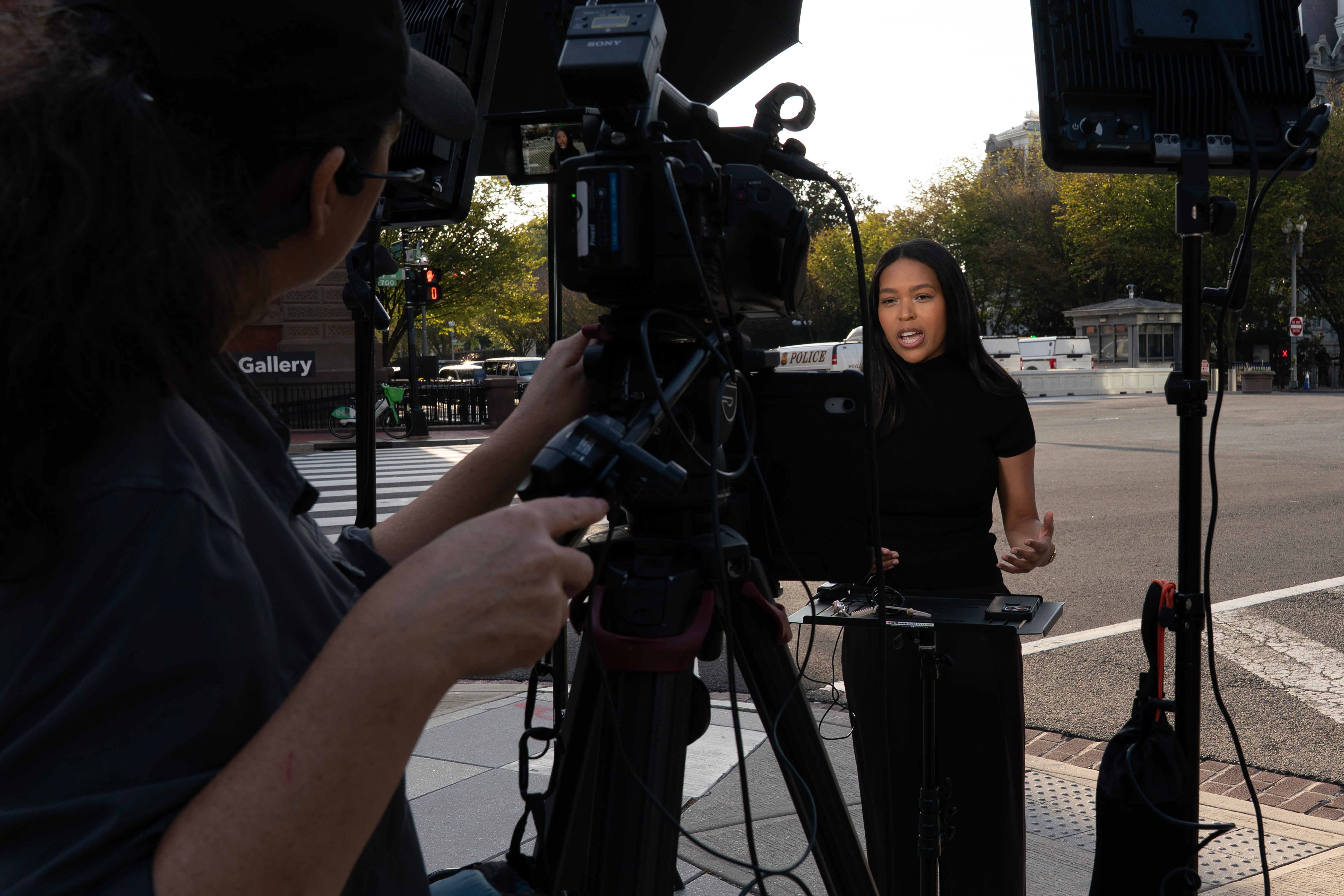 MS NOW White House reporter Akayla Gardner reporting near the White House complex after being denied entry following President Donald Trump’s ban on CNN, MS NOW and Politico, Saturday, Sept. 19, 2026, in Washington. (AP Photo/Jose Luis Magana)