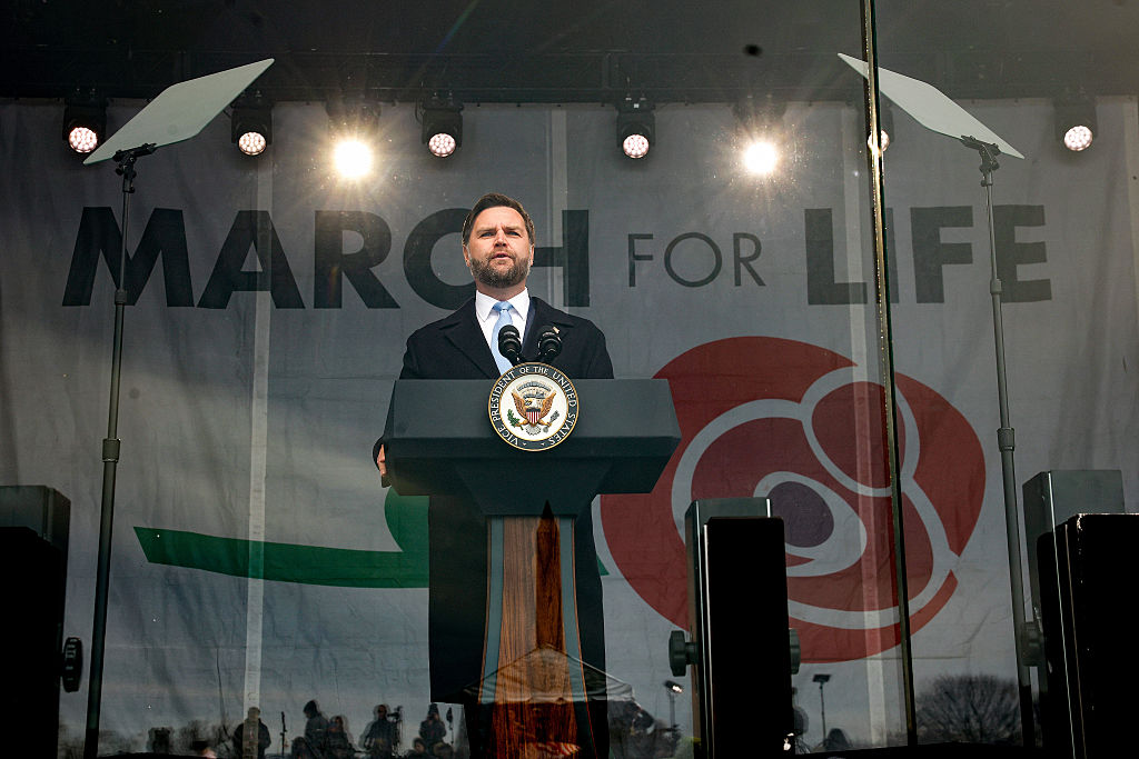 WASHINGTON, DC - JANUARY 23: U.S. Vice President JD Vance delivers remarks during the annual March for Life rally on the National Mall on January 23, 2026 in Washington, DC. Anti-abortion activists attended the annual march to mark the anniversary of the Supreme Court's, now overturned, 1973 Roe v. Wade ruling which legalized abortion in all 50 states. (Photo by Kevin Dietsch/Getty Images)