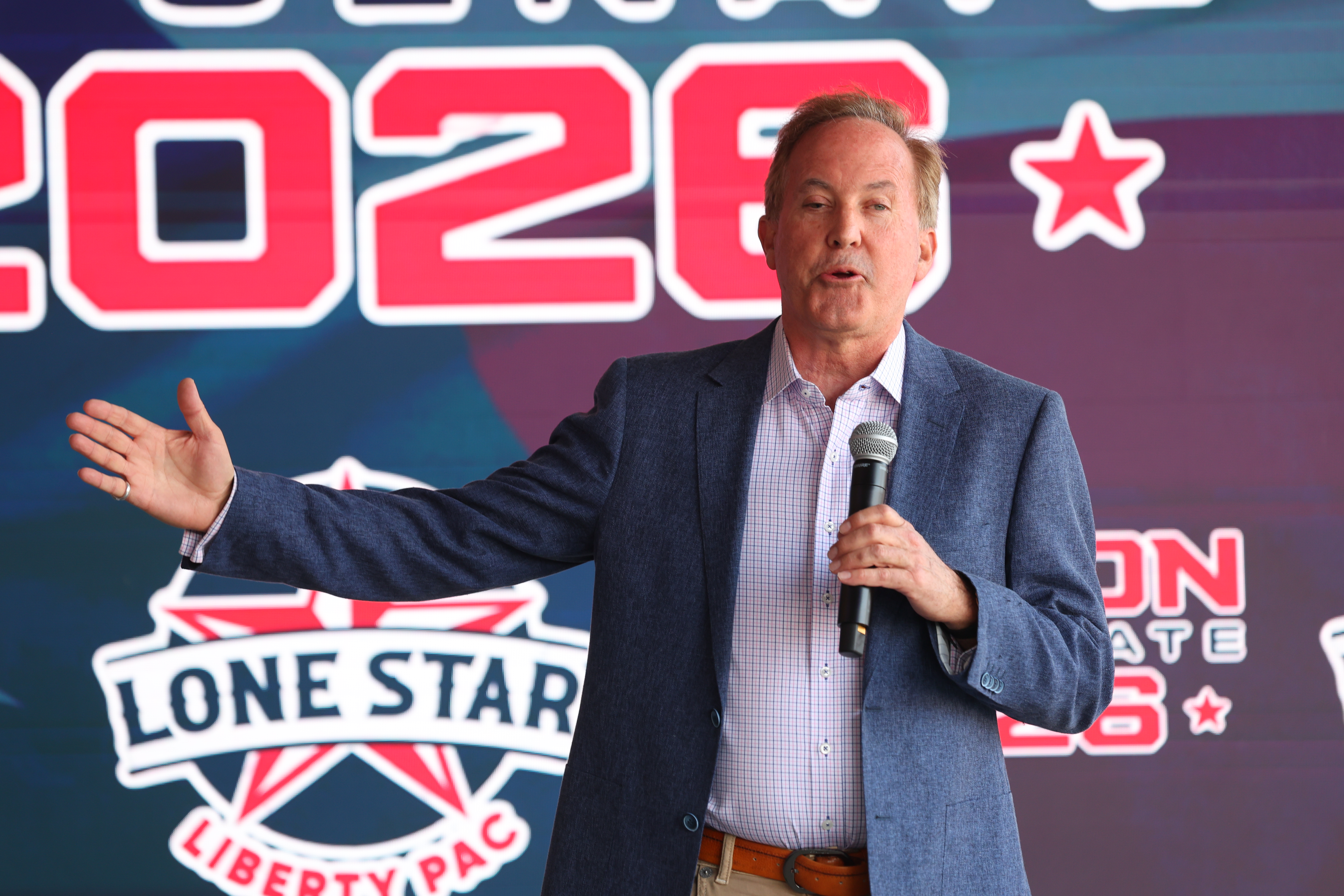 FORT WORTH, TEXAS - FEBRUARY 28: Texas Attorney General Ken Paxton campaigns as a Republican candidate for U.S. Senate at an event on February 28, 2026 in Fort Worth, Texas. Paxton will be running against Sen. John Cornyn (R-TX) and Rep Wesley Hunt (R-TX) for the Senate seat on the March 3rd primaries. (Photo by Richard Rodriguez/Getty Images)