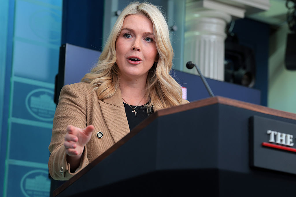 WASHINGTON, DC - JANUARY 15: White House Press Secretary Karoline Leavitt speaks during a news briefing in the James S. Brady Press Briefing Room of the White House on January 15, 2026 in Washington, DC. Leavitt discussed mortgage rates, the Supreme Court case on transgender athletes participating in women’s sports and the Trump administration’s “Great Healthcare Plan,” among other topics.  (Photo by Anna Moneymaker/Getty Images)