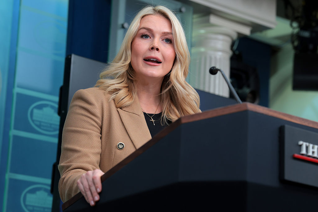 WASHINGTON, DC - JANUARY 15: White House Press Secretary Karoline Leavitt speaks during a news briefing in the James S. Brady Press Briefing Room of the White House on January 15, 2026 in Washington, DC. Leavitt discussed mortgage rates, the Supreme Court case on transgender athletes participating in women’s sports and the Trump administration’s “Great Healthcare Plan,” among other topics.  (Photo by Anna Moneymaker/Getty Images)