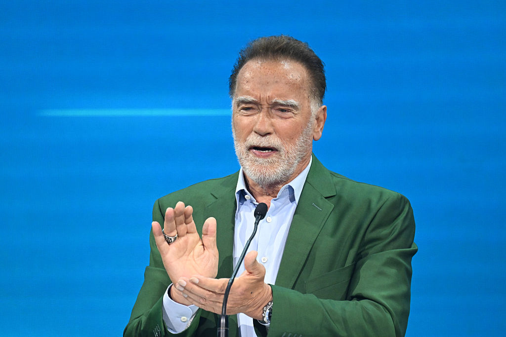 VIENNA, AUSTRIA - JUNE 03: Arnold Schwarzenegger gives his keynote speech during the Austrian World Summit at Hofburg Congress Center on June 03, 2025 in Vienna, Austria. The Austrian World Summit is an annual climate conference which has taken place in Vienna since 2017. (Photo by Thomas Kronsteiner/Getty Images)