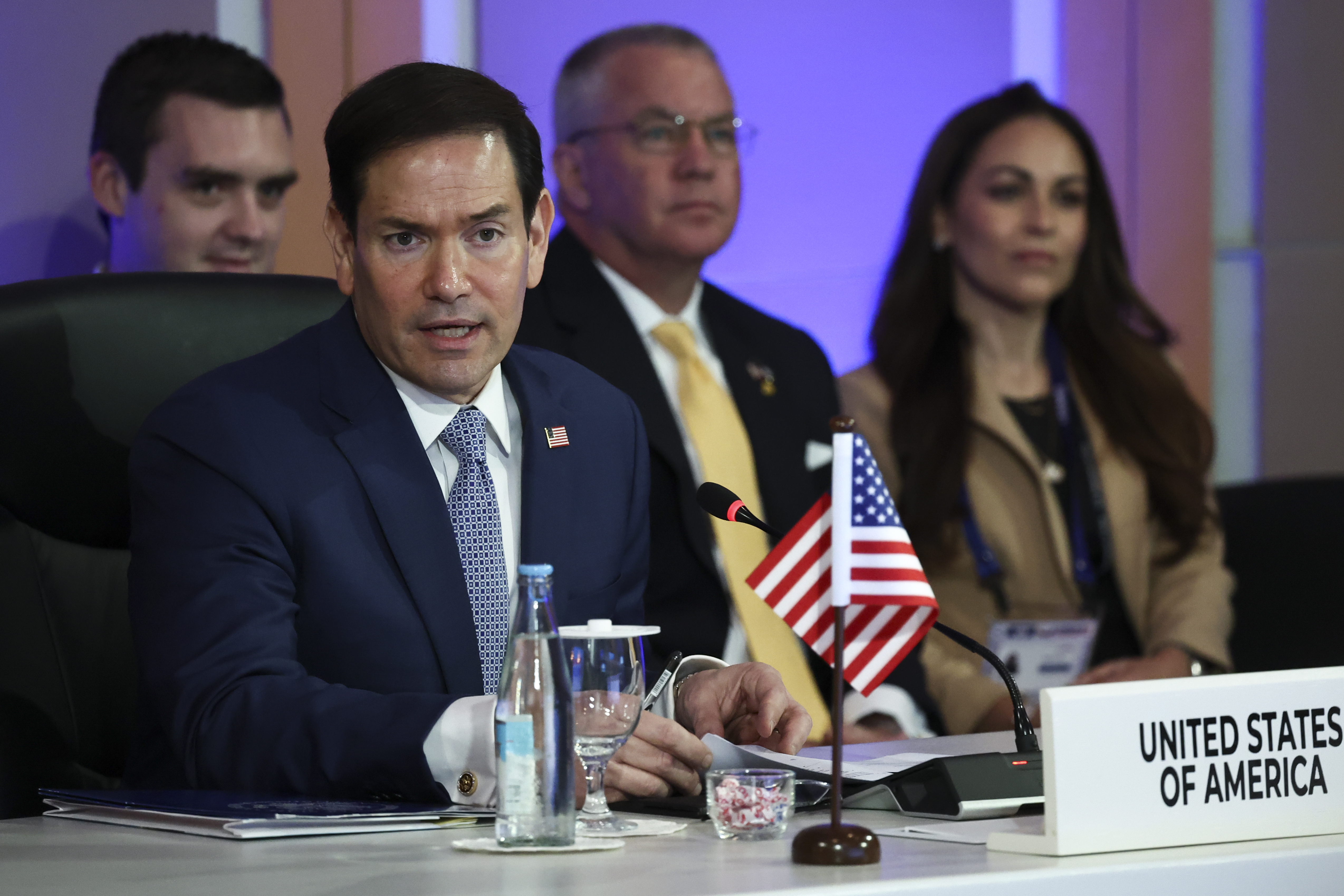 MANILA, PHILIPPINES - JULY 22: US Secretary of State Marco Rubio attends the ASEAN Post Ministerial Conference with the United States during the ASEAN Foreign Ministers' Meeting at the Philippine International Convention Center on July 22, 2026 in Pasay, Metro Manila, Philippines. The ASEAN Foreign Ministers’ Meeting comes as the region confronts mounting geopolitical tensions, with discussions expected to focus on the U.S.-Israel war with Iran and its impact on energy supplies and trade, Myanmar’s deepening civil conflict, and efforts to advance a long-delayed code of conduct in the disputed South China Sea. (Photo by Eloisa Lopez - Pool/Getty Images)