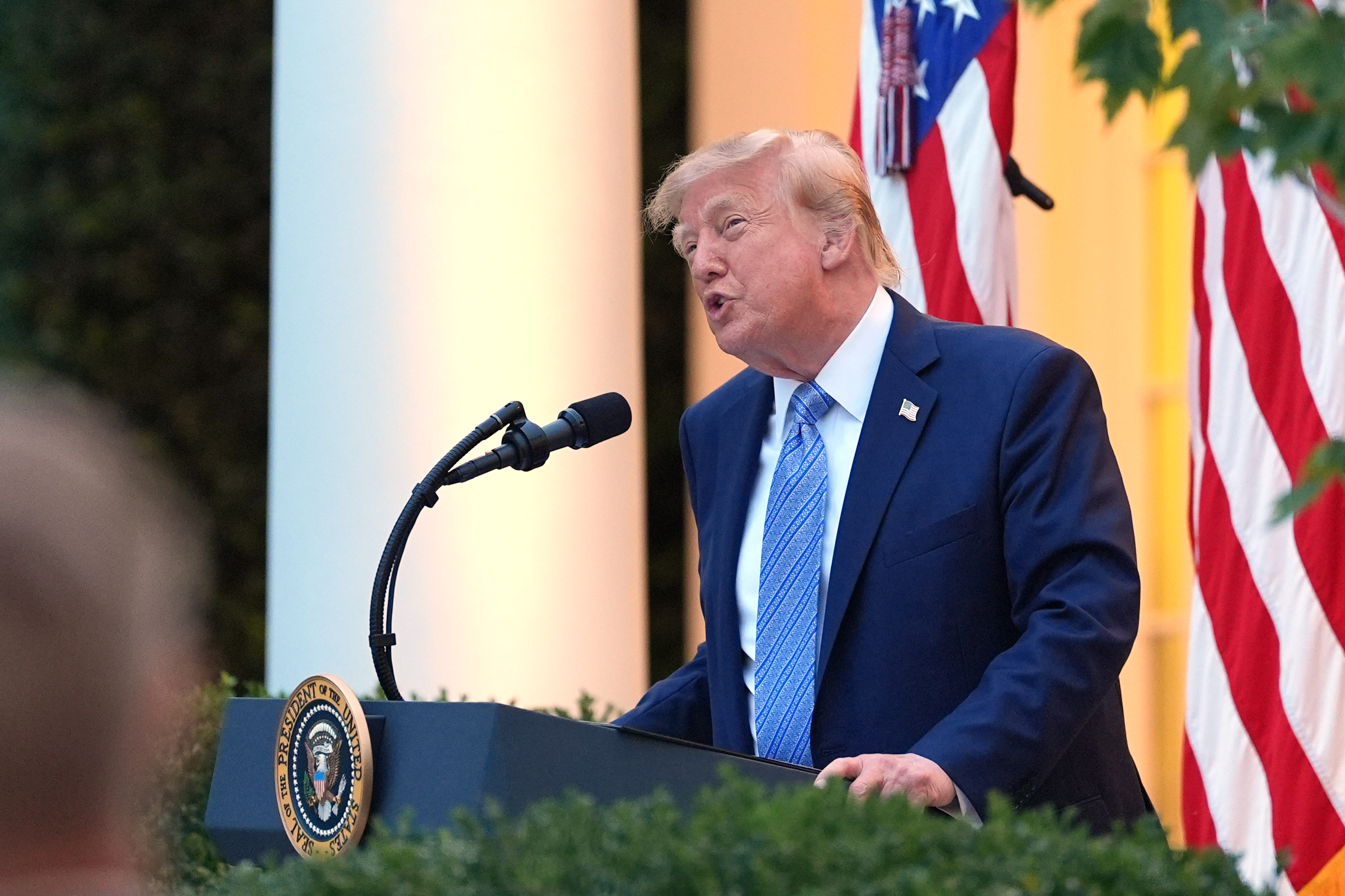 President Donald Trump speaks during a dinner in the Rose Garden of the White House, Thursday, Sept. 17, 2026, in Washington. (AP Photo/Alex Brandon)
