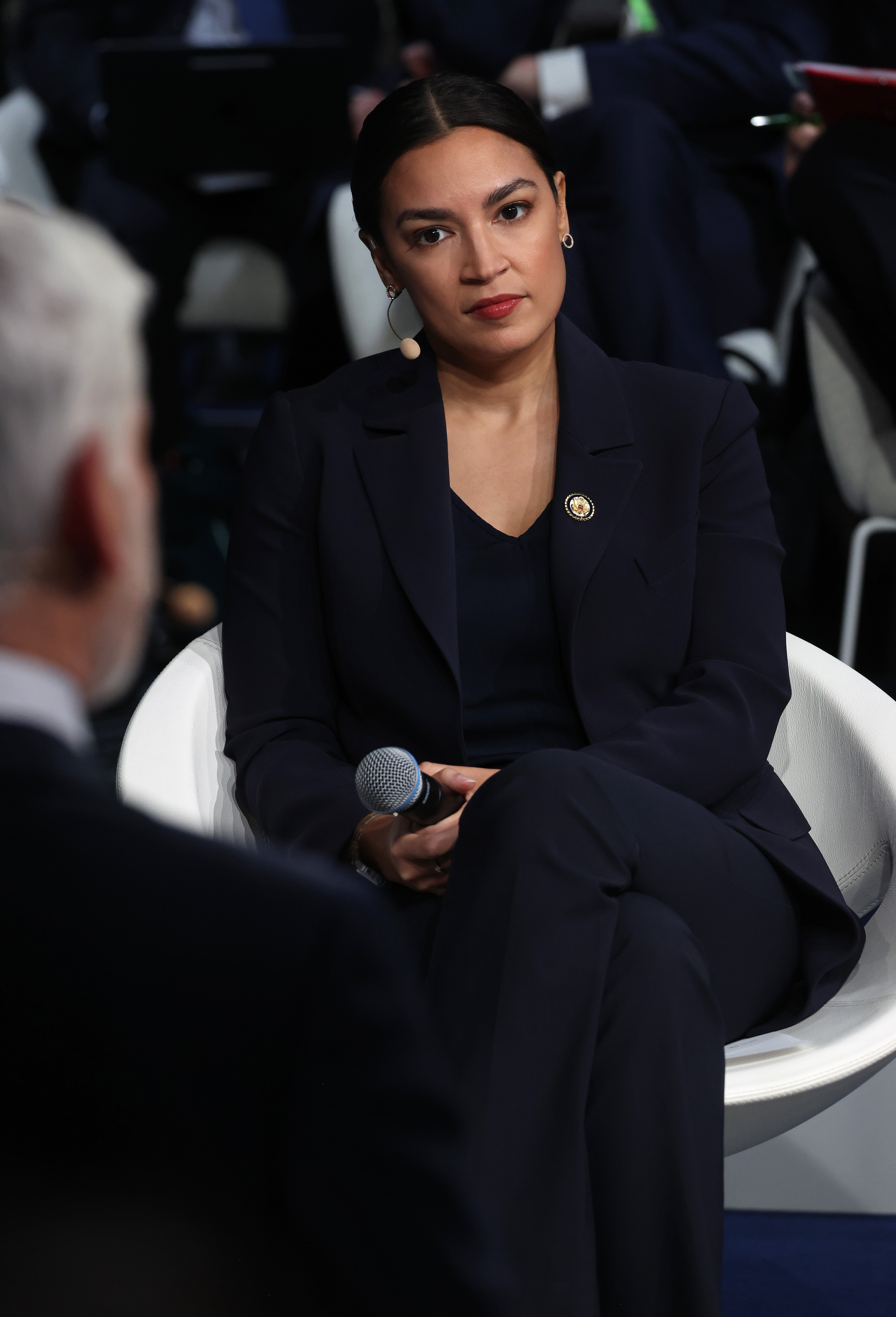 MUNICH, GERMANY - FEBRUARY 13: Alexandria Ocasio-Cortez, U.S. representative for New York's 14th congressional district, listens as Czech President Petr Pavel (L) speaks at a Townhall panel on populism at the 62nd Munich Security Conference on February 13, 2026 in Munich, Germany. The conference, which brings together government leaders, security experts and defence ministers, is taking place at a time when the traditional western political and military alliance is facing rupture due to the policies of U.S. President Donald Trump. (Photo by Sean Gallup/Getty Images)