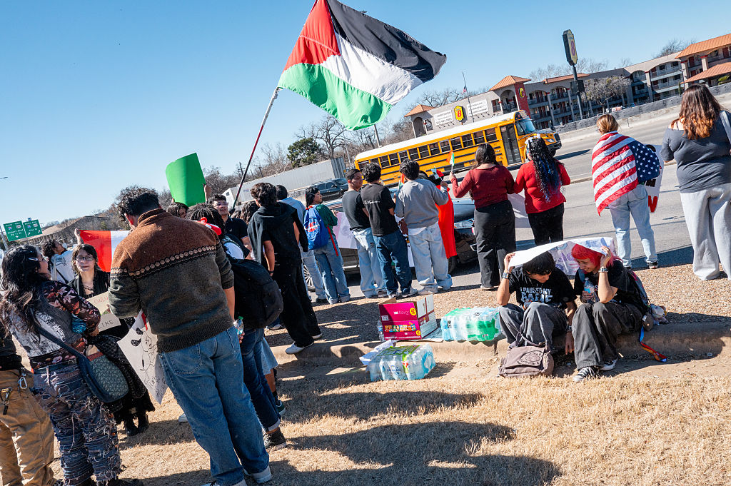AUSTIN, TEXAS - FEBRUARY 06: High school students rally during a walkout in protest against ICE on February 06, 2026 in Austin, Texas. Students from across several high schools in Central Austin rallied participated in a walkout in protest against ICE operations around the country. (Photo by Brandon Bell/Getty Images)