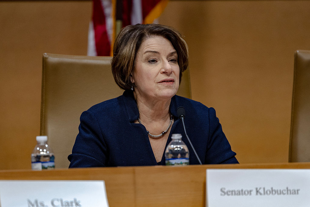 ST PAUL, MINNESOTA - JANUARY 16: Senator Amy Klobuchar (D-MN) attends a field hearing at the Minnesota Senate Building on January 16, 2026 in St Paul, Minnesota. Democrats attend the field hearing titled Kidnapped and Disappeared: Trump’s Deadly Assault on Minnesota, where local citizens and politicians speak about Immigration Operation “Metro Surge”. (Photo by Jim Vondruska/Getty Images)