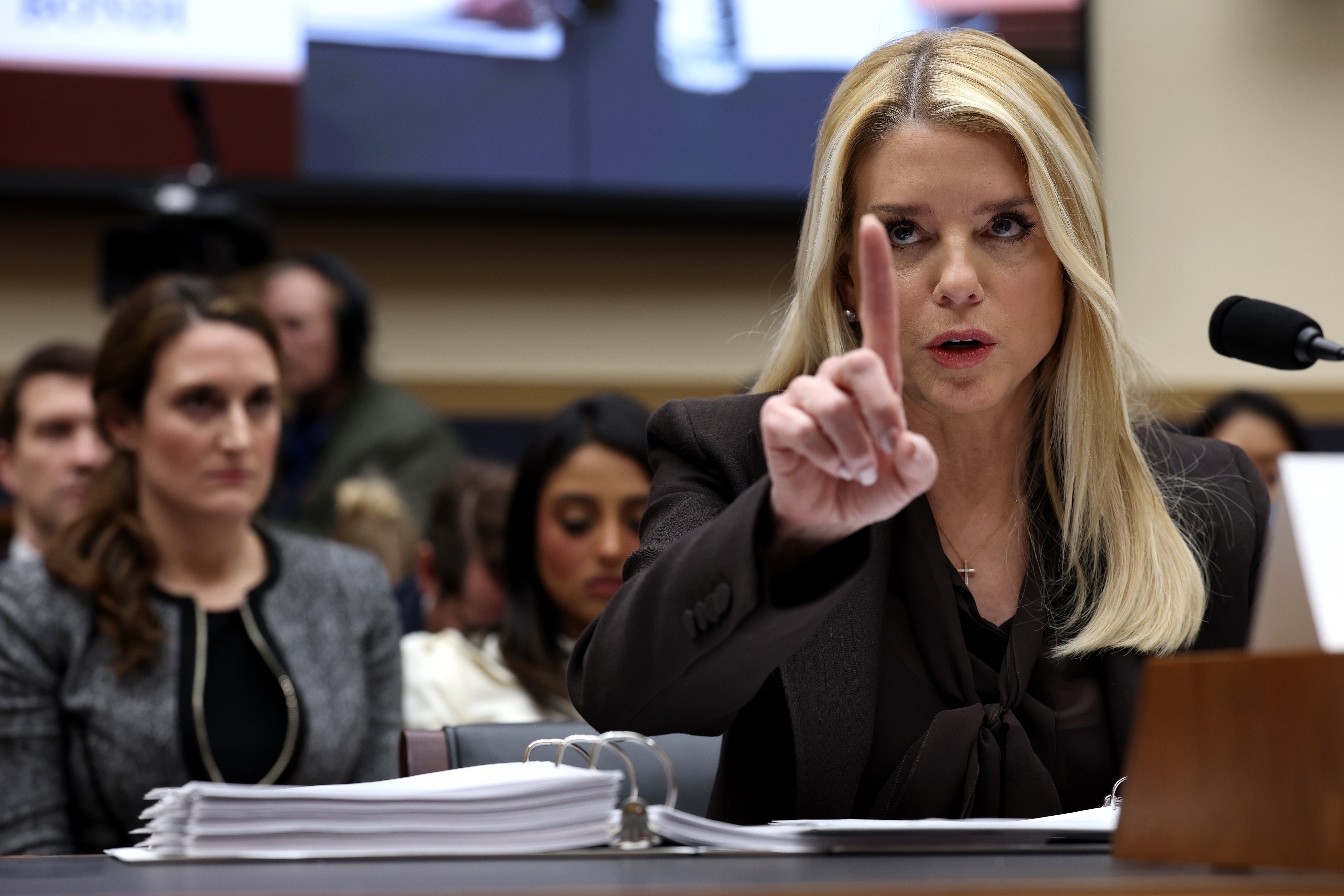 WASHINGTON, DC - FEBRUARY 11: U.S. Attorney General Pam Bondi testifies before the House Judiciary Committee in the Rayburn House Office Building on February 11, 2026 in Washington, DC. Bondi is expected to face questions on her department’s handling of the files related to the convicted sex offender Jeffrey Epstein, President Trump’s investigations into political foes and the handing of the two fatal ICE shootings of U.S. citizens. (Photo by Win McNamee/Getty Images)