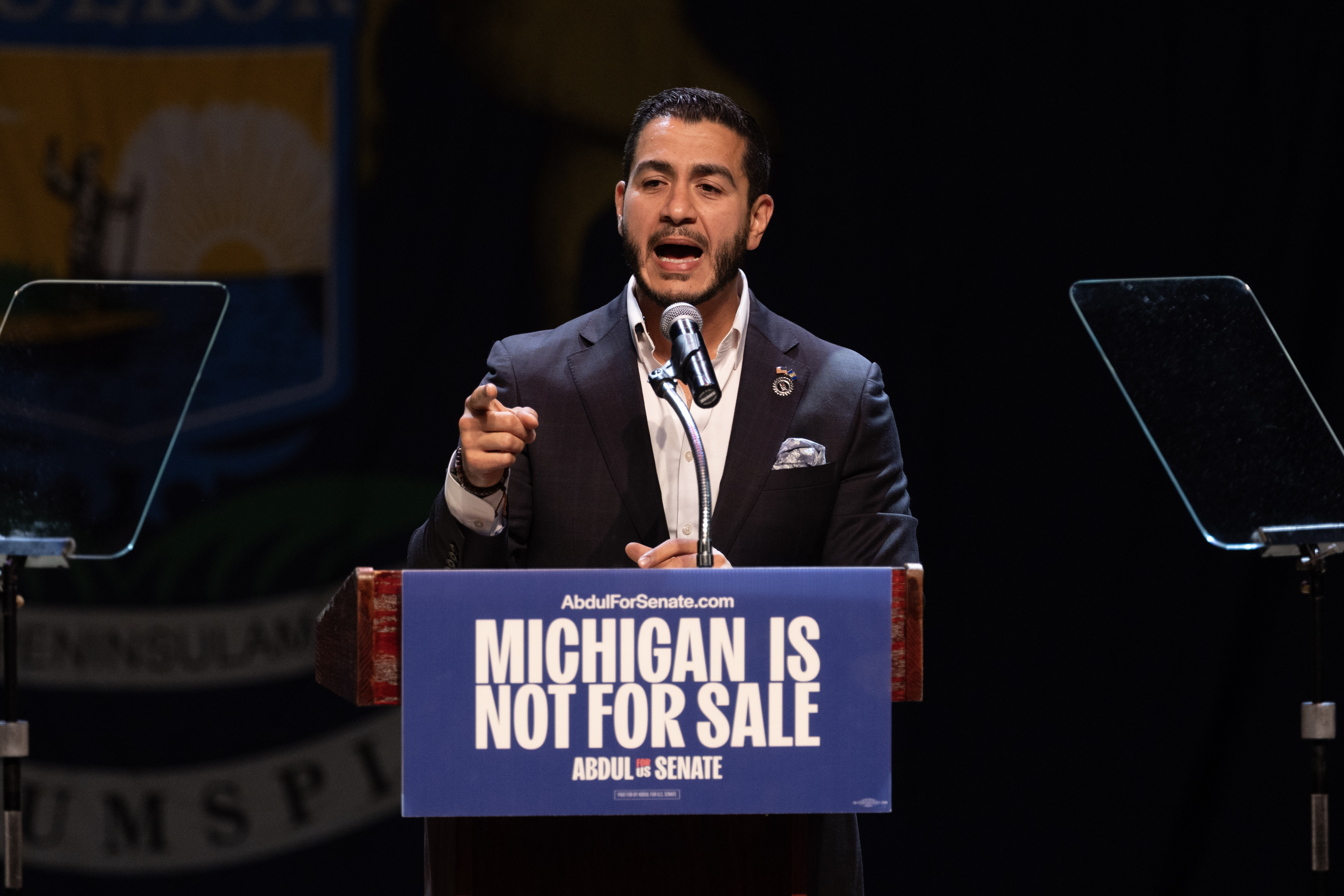 DETROIT, MICHIGAN - AUGUST 04: Democratic candidate for U.S. Senate Abdul El-Sayed speaks to supporters at an election-night rally at the Majestic Theatre on August 04, 2026 in Detroit, Michigan. El-Sayed's race against U.S. Rep. Haley Stevens in the state Democratic primary ended the night too close to call. (Photo by Scott Olson/Getty Images)