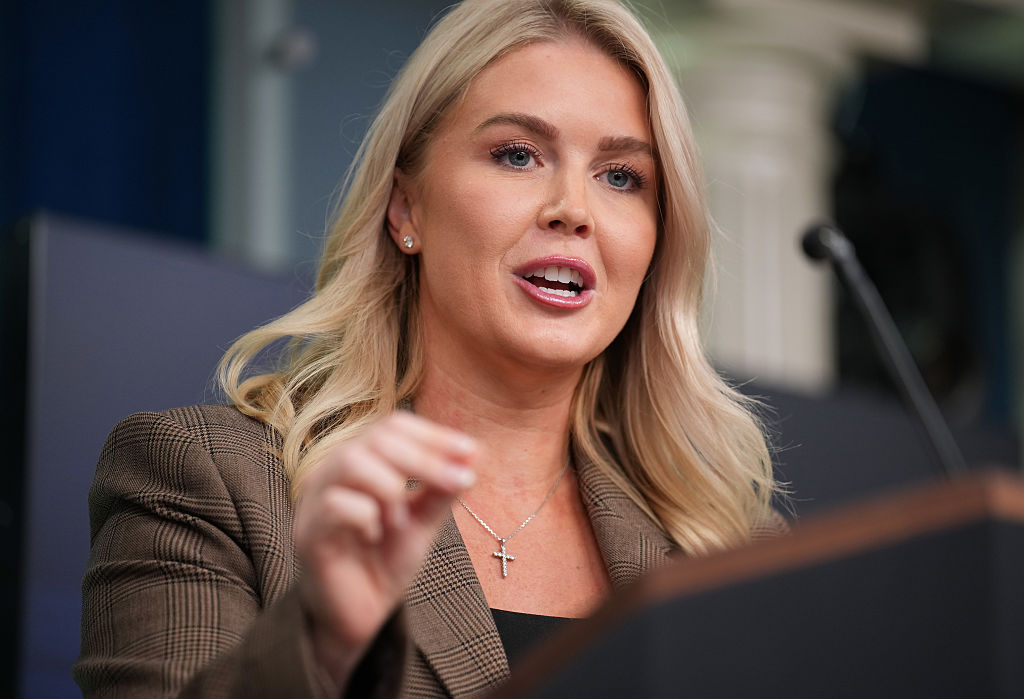 WASHINGTON, DC - SEPTEMBER 22: White House Press Secretary Karoline Leavitt speaks during the daily press briefing in the Brady Press Briefing Room at the White House on September 22, 2025 in Washington, DC. Leavitt discussed a range of topics during the briefing, including Charlie Kirk, energy, gas prices, and inflation. (Photo by Andrew Harnik/Getty Images)