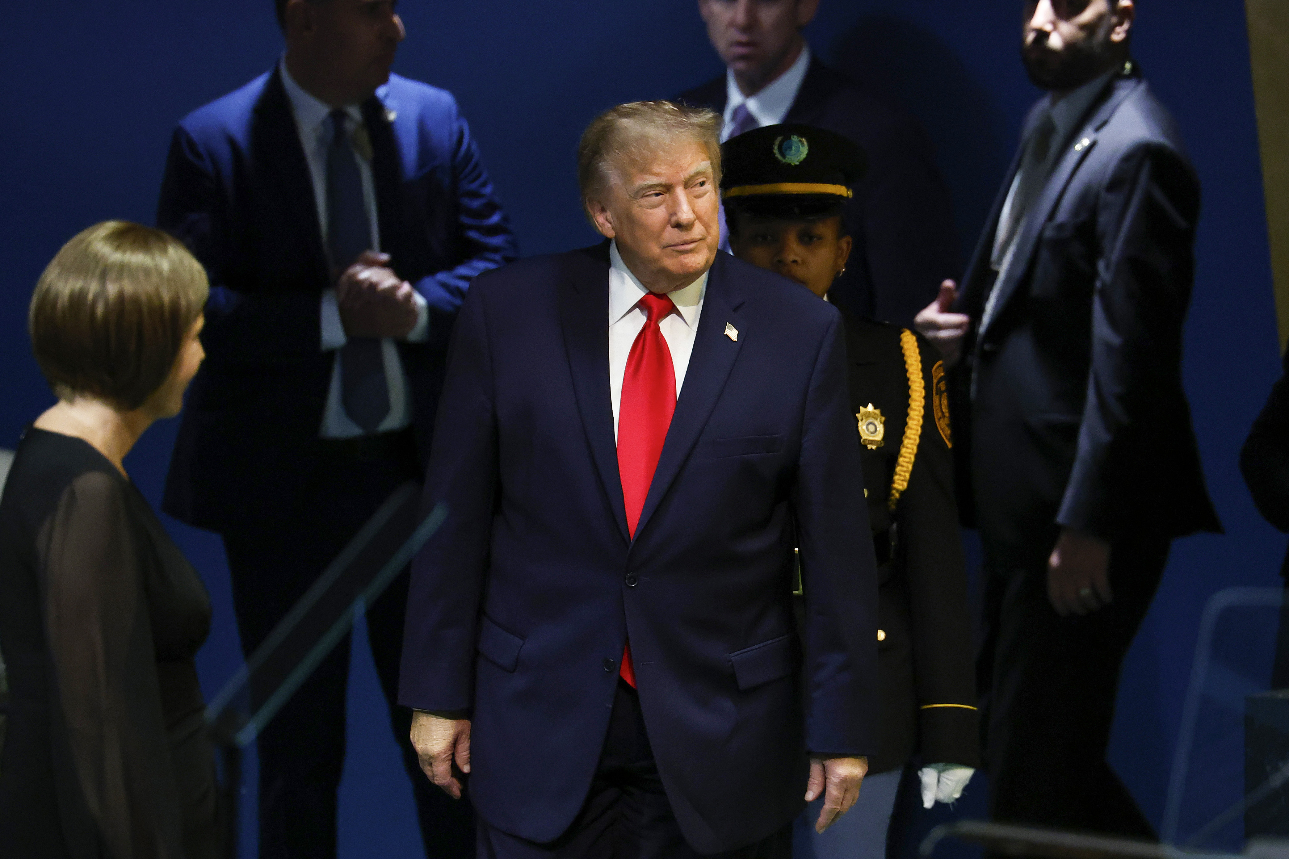 NEW YORK, NEW YORK - SEPTEMBER 22: U.S. President Donald Trump (C) arrives to speak during the 81st session of the United Nations (U.N.) General Assembly at U.N. Headquarters on September 22, 2026 in New York City. World leaders have gathered in New York for the annual session of the United Nations General Assembly, with this year's global issues ranging from the threat of artificial intelligence to the continued wars in Ukraine and Gaza. (Photo by Chip Somodevilla/Getty Images)