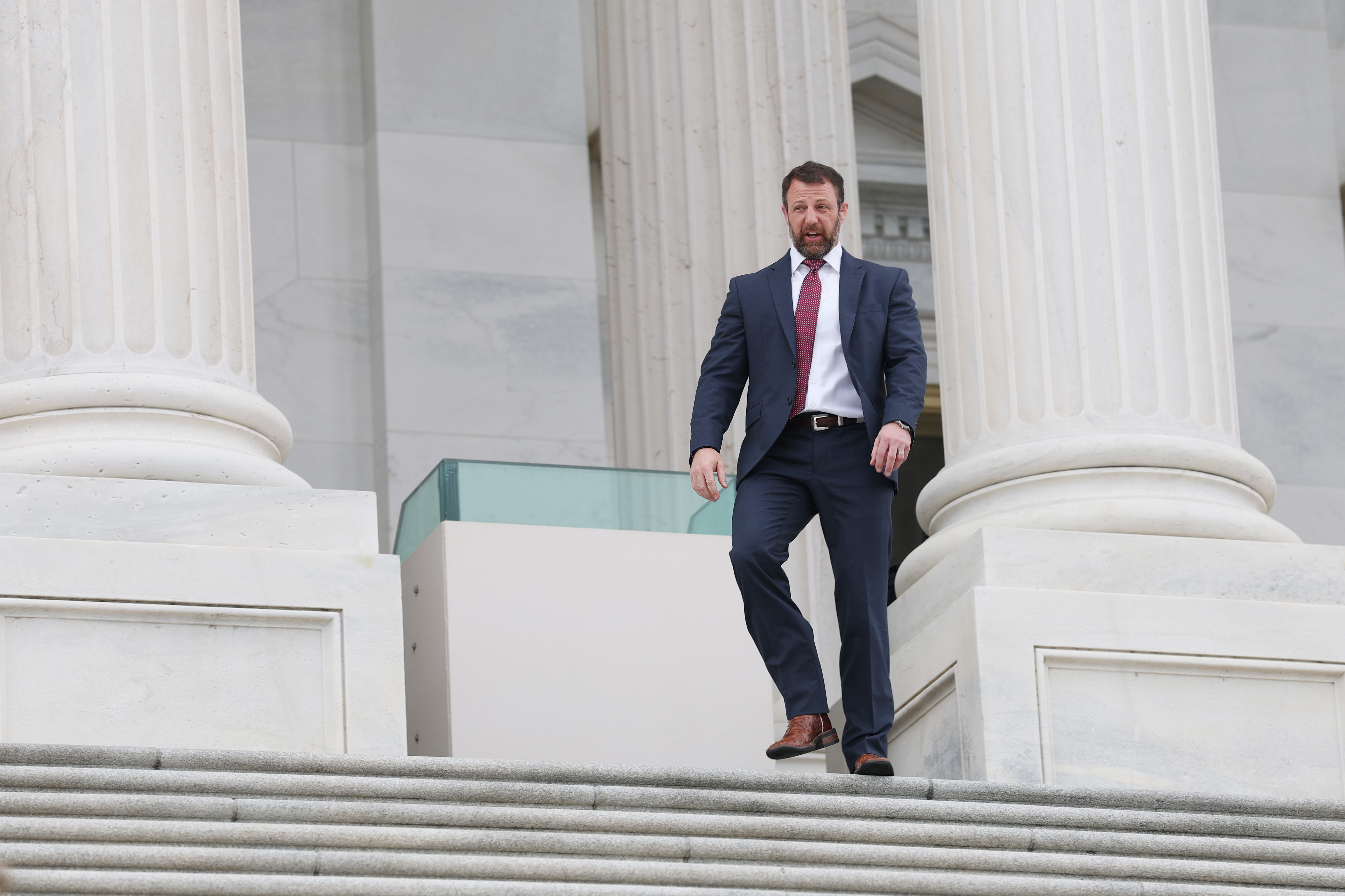WASHINGTON, DC - MARCH 05: U.S. Sen. Markwayne Mullin (R-OK) departs from the U.S. Capitol Building after voting on March 05, 2026 in Washington, DC. Earlier today U.S. President Donald Trump announced on Truth Social his intention to nominate Mullin to replace U.S. Secretary of Homeland Security Kristi Noem. (Photo by Anna Moneymaker/Getty Images)