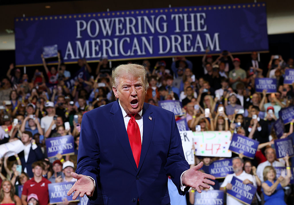 MARIETTA, GEORGIA - JULY 22: U.S. President Donald Trump arrives to speak at Wheeler High School on July 22, 2026 in Marietta, Georgia. President Trump traveled to the battleground state of Georgia to deliver remarks on education and promote his administration's recently launched Trump Accounts program. (Photo by Kevin Dietsch/Getty Images)