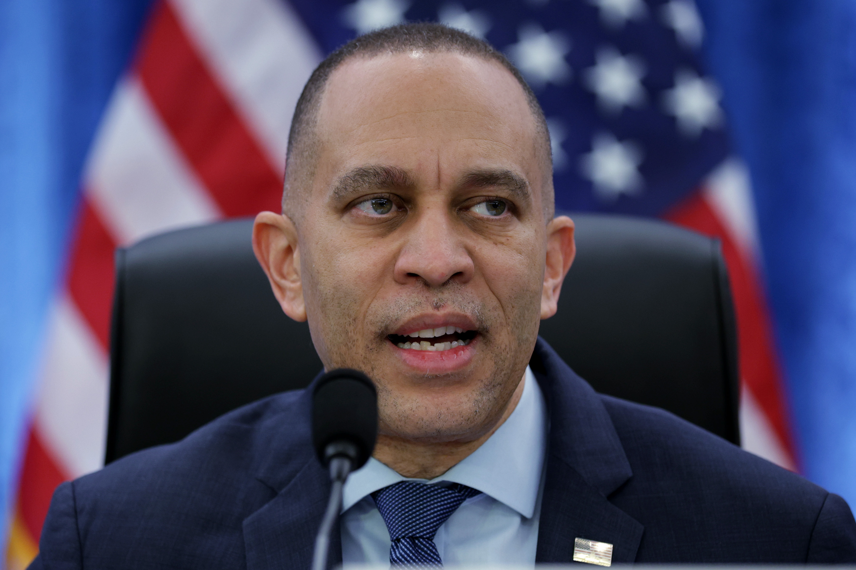 WASHINGTON, DC - FEBRUARY 12: U.S. House Minority Leader Rep. Hakeem Jeffries (D-NY) speaks during a hearing before the House Democratic Steering and Policy Committee at the U.S. Capitol on February 12, 2026 in Washington, DC. The committee held a hearing on “Holding ICE Accountable for Brutality and Killing.” (Photo by Alex Wong/Getty Images)