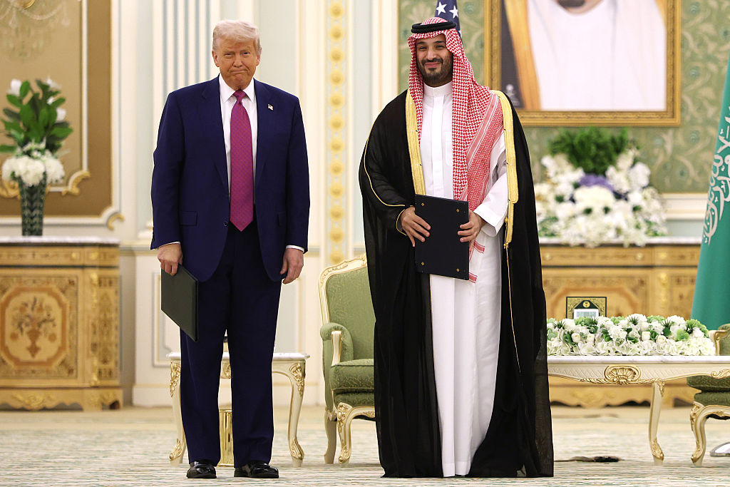 RIYADH, SAUDI ARABIA - MAY 13:  U.S. President Donald J. Trump and Saudi Crown Prince Mohammed bin Salman attend a signing ceremony at the Saudi Royal Court on May 13, 2025, in Riyadh, Saudi Arabia. Trump begins a multi-nation tour of the Gulf region focused on expanding economic ties and reinforcing security cooperation with key U.S. allies.   (Photo by Win McNamee/Getty Images)