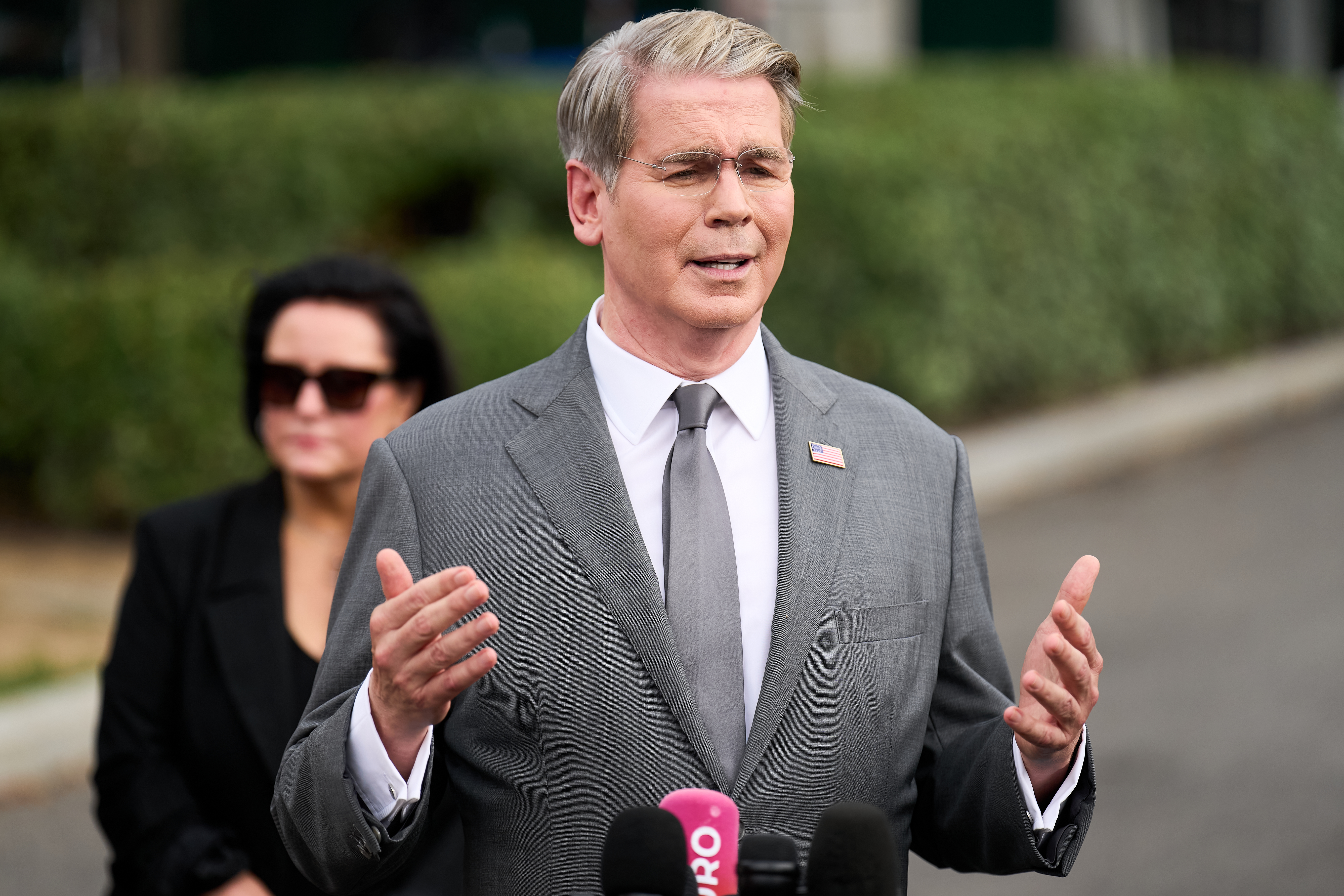Treasury Secretary Scott Bessent speaks to members of the media outside the White House in Washington, Thursday, Aug. 20, 2026. (AP Photo/Jacquelyn Martin)