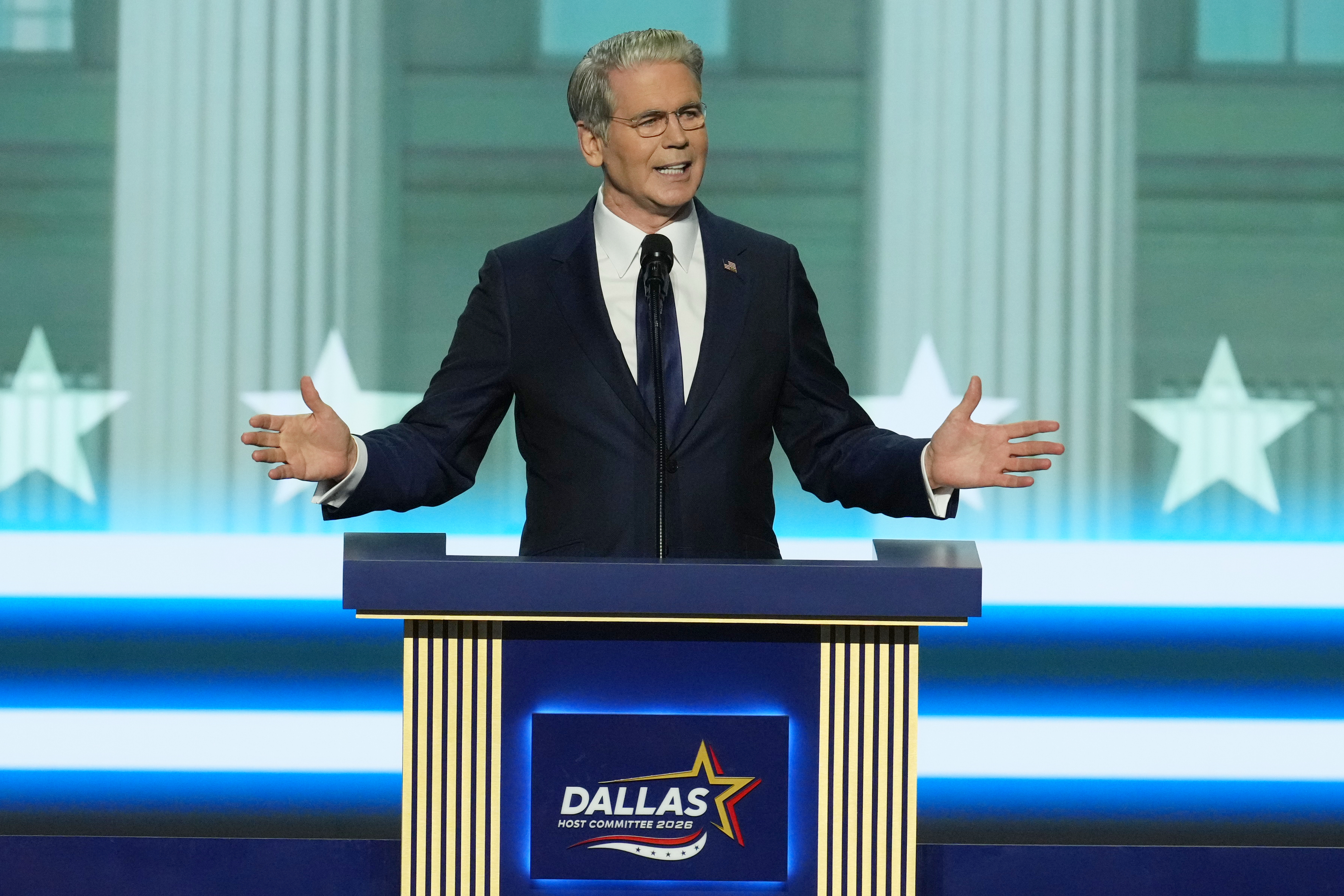 Treasury Secretary Scott Bessent speaks at the Republican convention in Dallas, Wednesday, Sept. 9, 2026. (AP Photo/Tony Gutierrez)