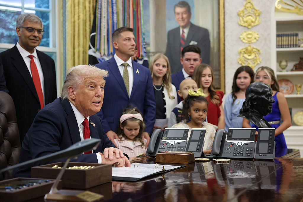WASHINGTON, DC - SEPTEMBER 30: U.S. President Donald Trump speaks before signing executive orders in the Oval Office at the White House on September 30, 2025 in Washington, DC. According to Trump, the executive order he was signing will accelerate pediatric cancer research, including by harnessing the power of artificial intelligence. (Photo by Win McNamee/Getty Images)