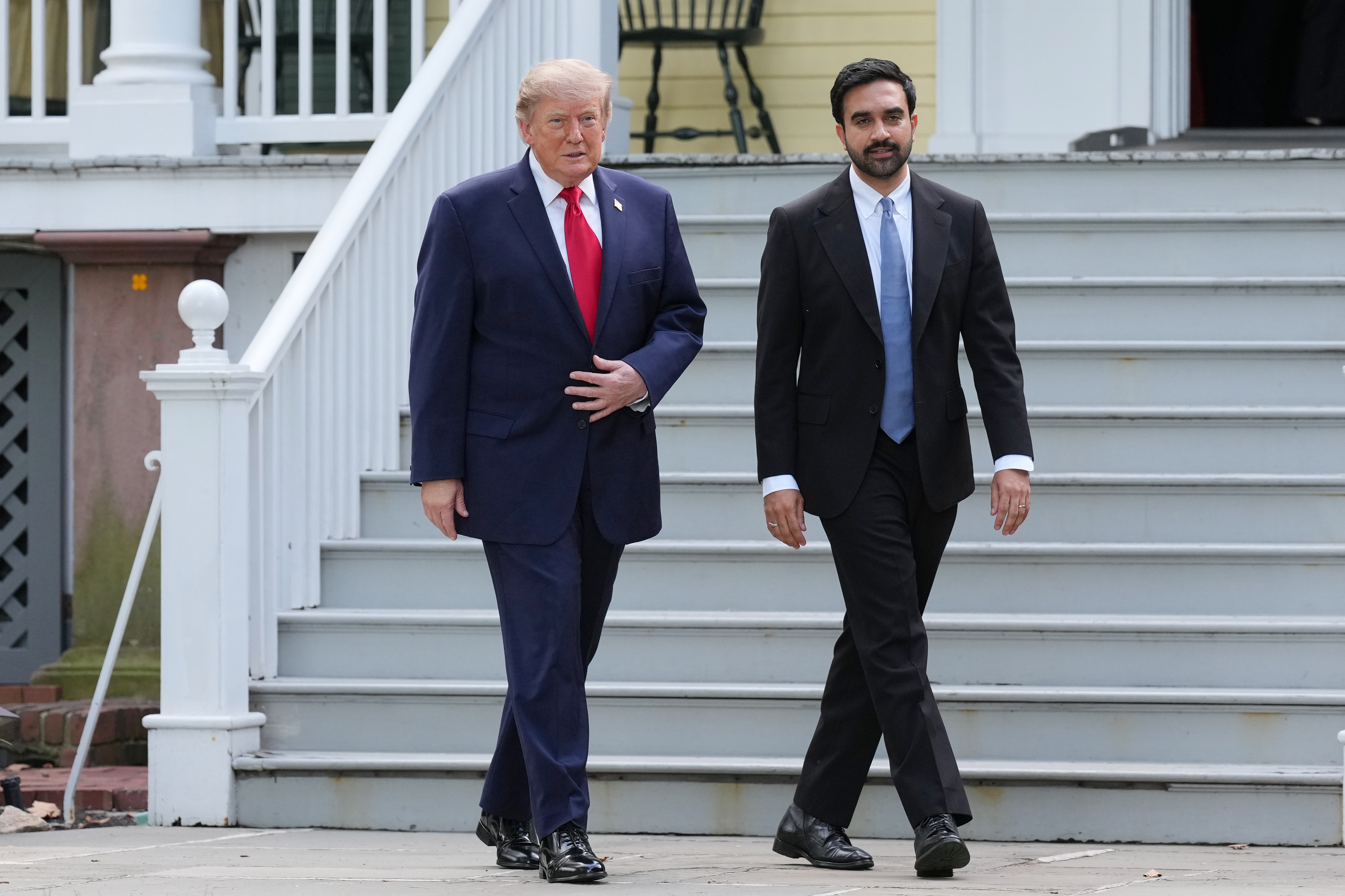 President Donald Trump, left, walks with New York City Mayor Zohran Mamdani after their meeting Monday, Sept. 21, 2026, in New York. (AP Photo/Adam Gray)