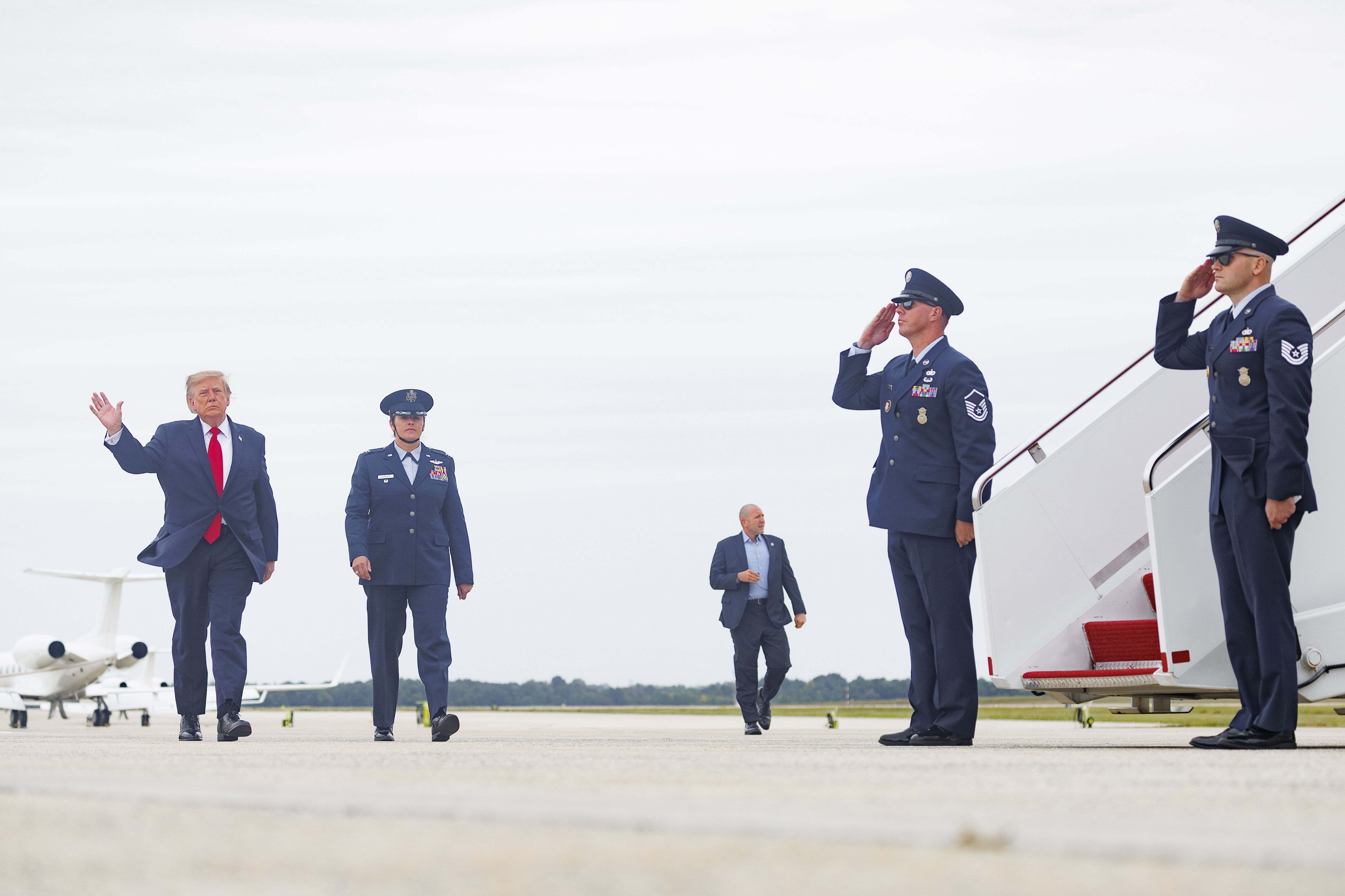 JOINT BASE ANDREWS, MARYLAND - SEPTEMBER 26: President Donald Trump boards Air Force One at Joint Base Andrews on September 26, 2026 in Maryland. The President is expected to travel to Tennessee, where he will attend the University of Tennessee vs. University of Texas NCAA Football game. (Photo by Tom Brenner/Getty Images)