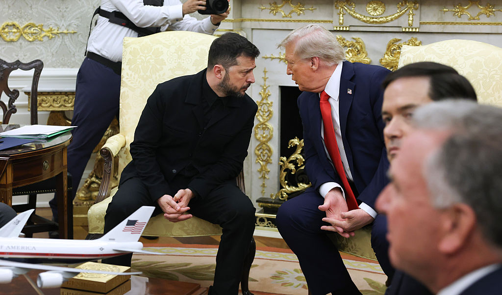 WASHINGTON, DC - AUGUST 18:  U.S. President Donald Trump meets with Ukrainian President Volodymyr Zelensky at the White House on August 18, 2025 in Washington, DC. President Trump is hosting President Zelensky at the White House for a bilateral meeting and later an expanded meeting with European leaders to discuss a peace deal between Russia and Ukraine.  (Photo by Anna Moneymaker/Getty Images)