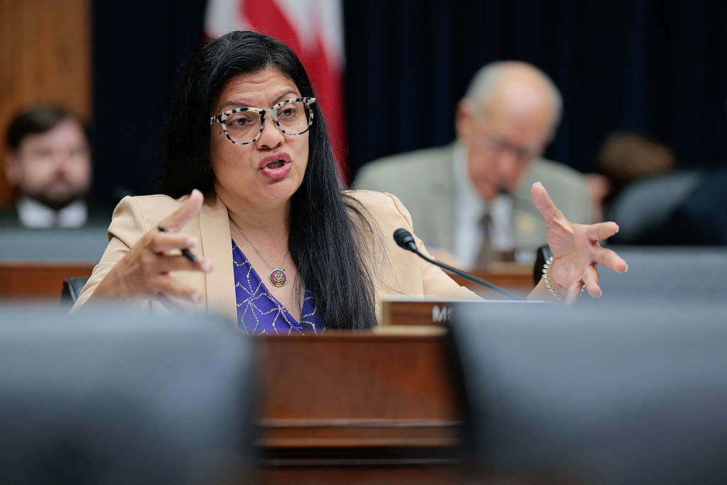 WASHINGTON, DC - JUNE 24: House Financial Services Committee member Rep. Rashida Tlaib (D-MI) questions Federal Reserve Chair Jerome Powell during a hearing in the Rayburn House Office Building on Capitol Hill on June 24, 2025 in Washington, DC. Powell testified after the publishing of the Fed's semi-annual monetary policy report. (Photo by Chip Somodevilla/Getty Images)